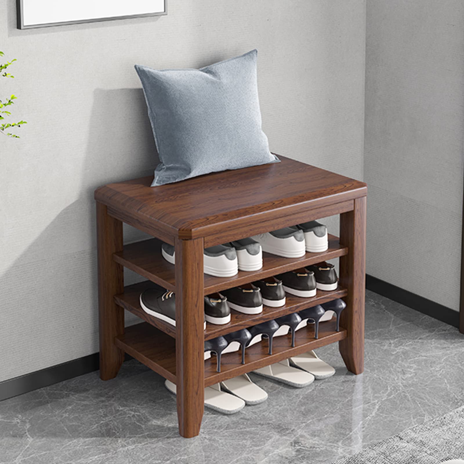 Banc de rangement chaussures robuste et compact en bois de noyer pour la chambre
