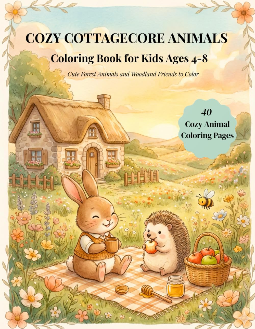 Cozy Cottagecore Animals Coloring Book for Kids Ages 4–8: 40 Cute Forest Animal Coloring Pages for Relaxing, Calm, Screen-Free Fun