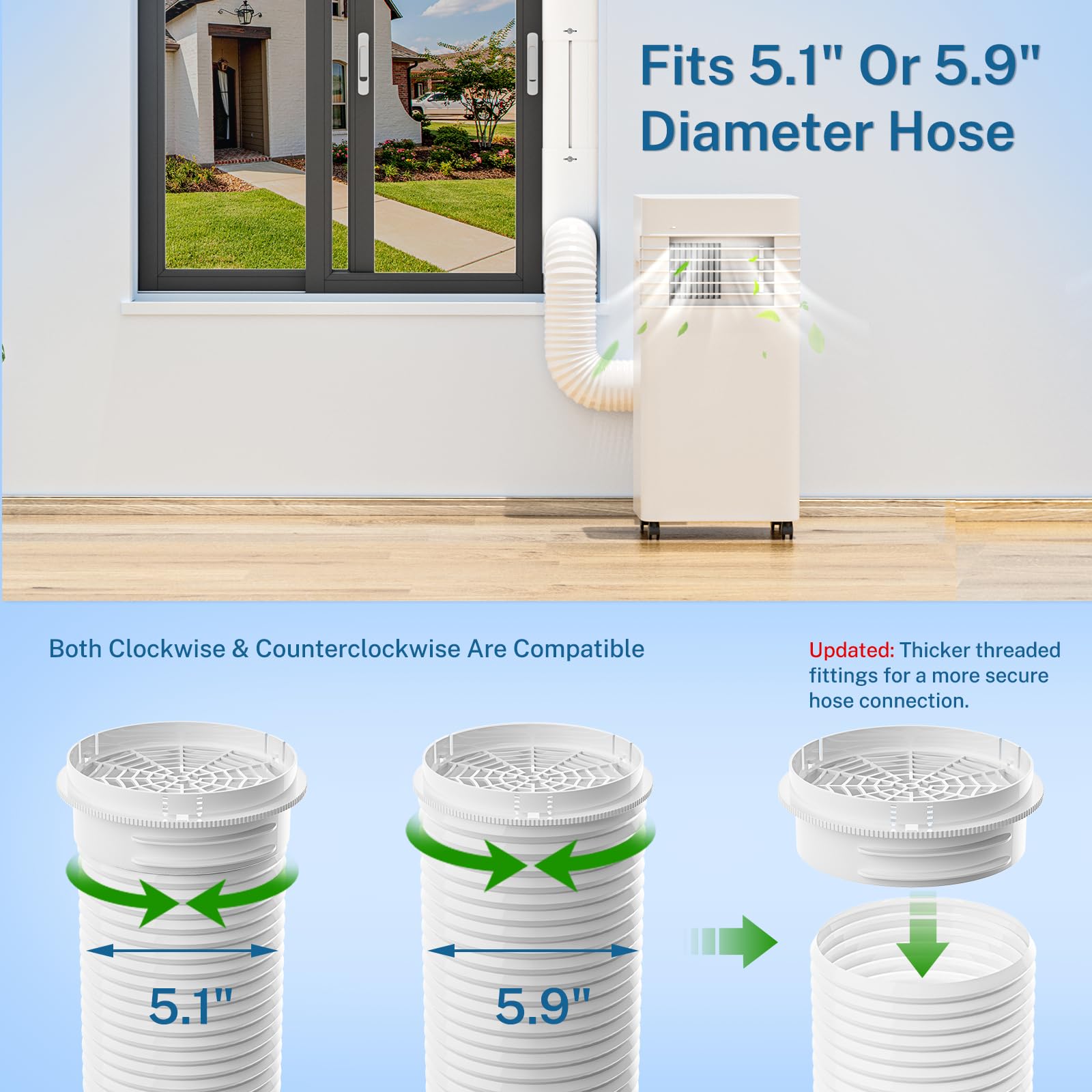 Insputer Kit de ventilación portátil para ventana de aire acondicionado con acoplador universal, kit de sellado de ventana ajustable para ventana deslizante, apto para CA con manguera de escape de 5.9