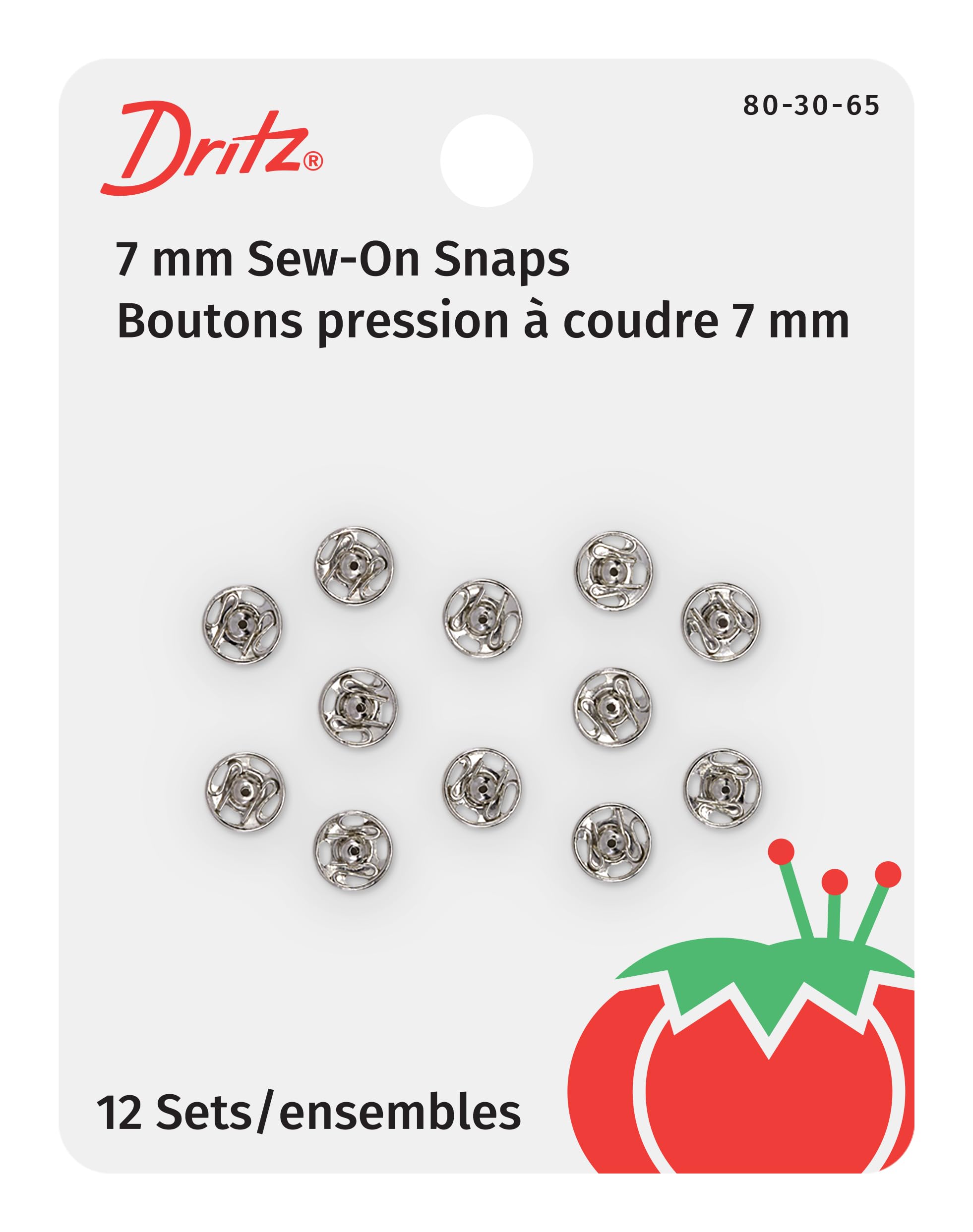 Dritz 80-30-65 Sew-On Snaps, Nickel-Plated Brass, Size 3/0 12-Count