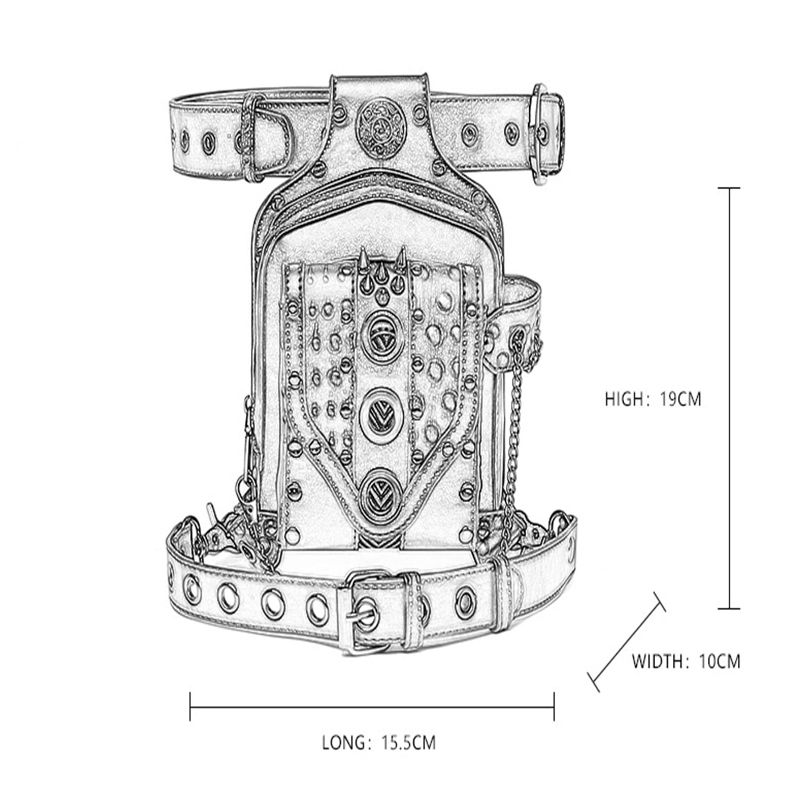 Marsupio Punk Marsupio da uomo Moto Rivetto Catena Borsa Equitazione all'aperto per Escursioni in Bicicletta
