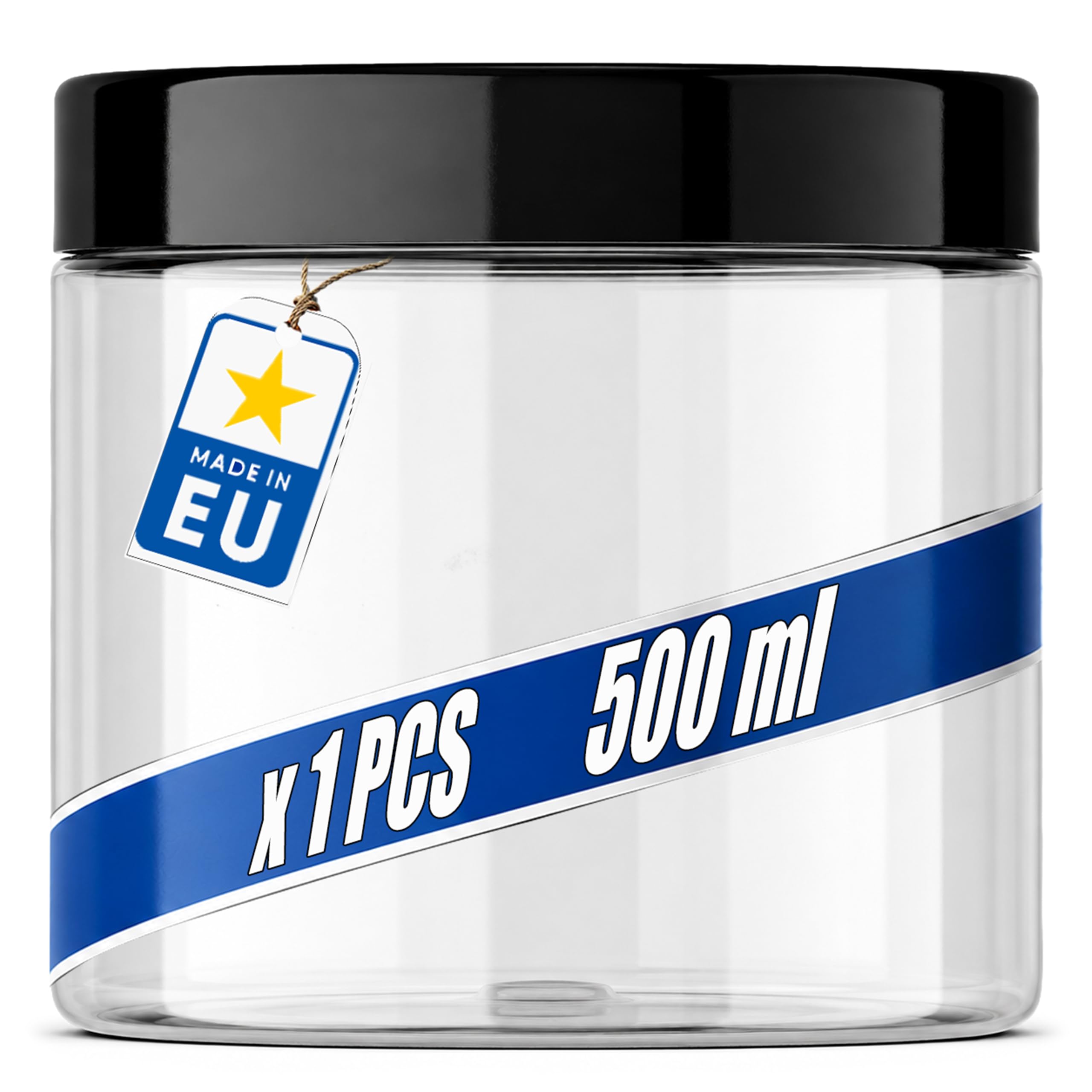 POSH Puszka na zapasy 500 ml hermetyczna – przezroczysta puszka do przechowywania z przeznaczonego do kontaktu z żywnością PET z czarną zakrętką – przezroczyste plastikowe pojemniki z pokrywką na