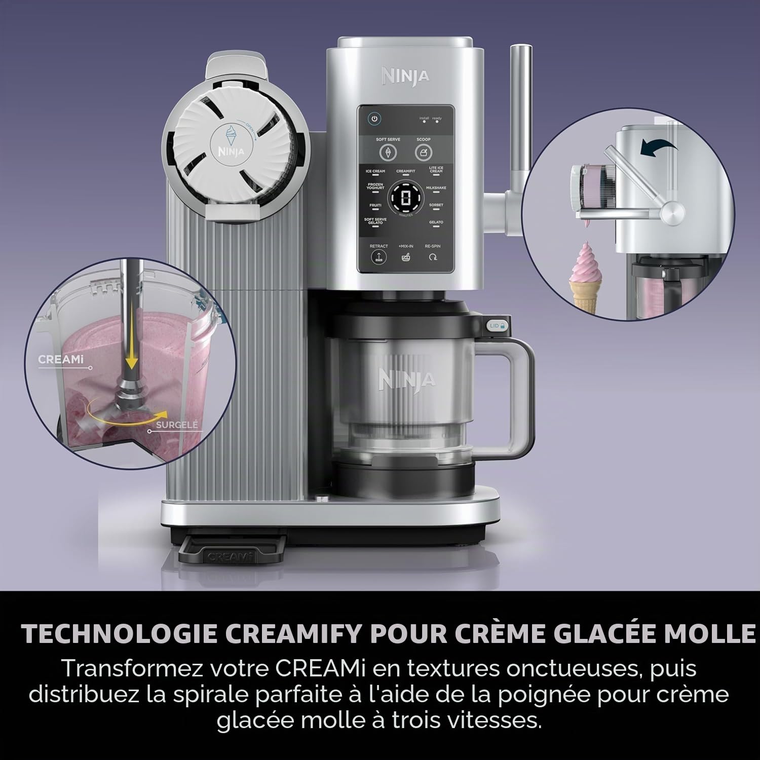 Ninja CREAMi NC701UK Swirl Machine à crème glacée avec 2 bacs 13 fonctions pour faire de la crème glacée, du gelato, du sorbet, des milkshakes et plus encore, option de mélange, argent platine