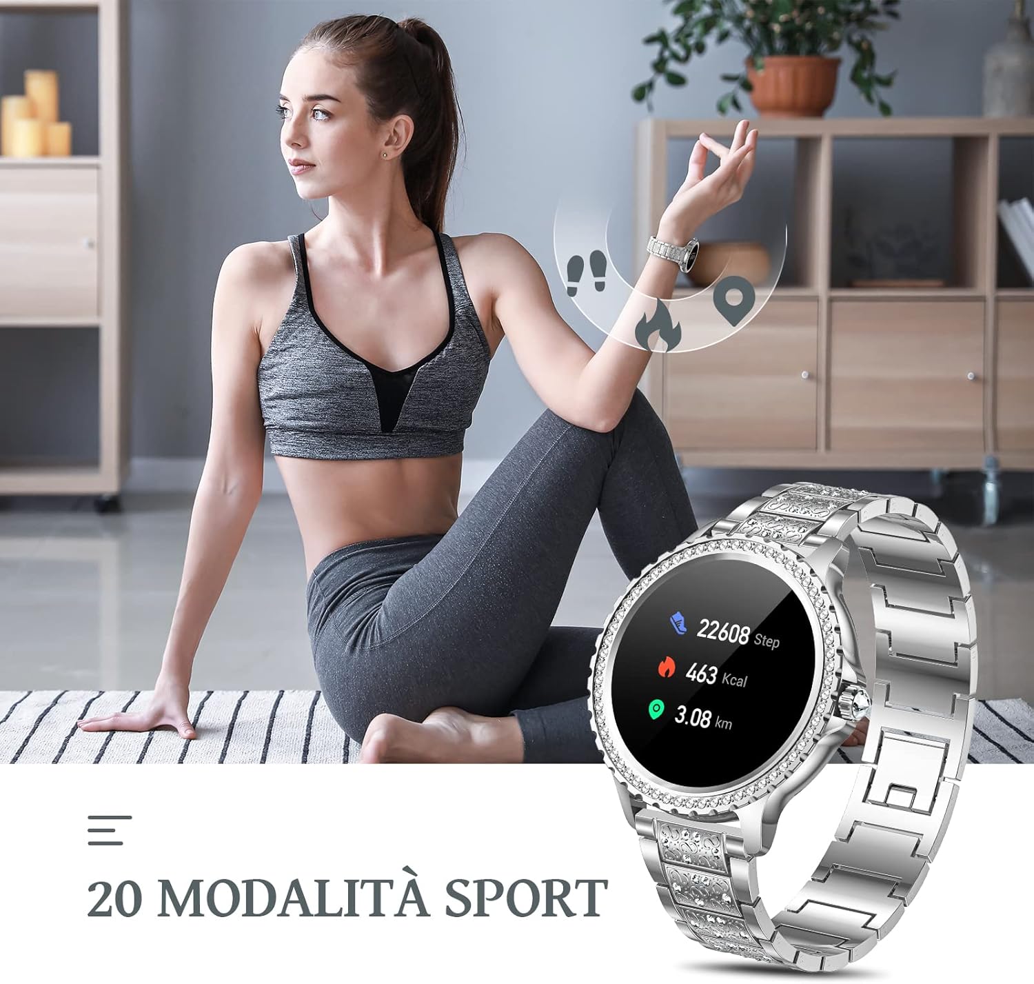 Smartwatch Donna Chiamate, Design Diamante, 3 Cinturini, AMOLED 1.32 Smart Watch, Fisiologia Femminile Cardiofrequenzimetro SpO2 Monitor Sonno Notifiche Assistente Vocale, Impermeabile IP68, Argento Smartwatch Donna Chiamate, Design Diamante, 3 Cinturini, AMOLED 1.32 Smart Watch, Fisiologia Femminile Cardiofrequenzimetro SpO2 Monitor Sonno Notifiche Assistente Vocale, Impermeabile IP68, Argento
