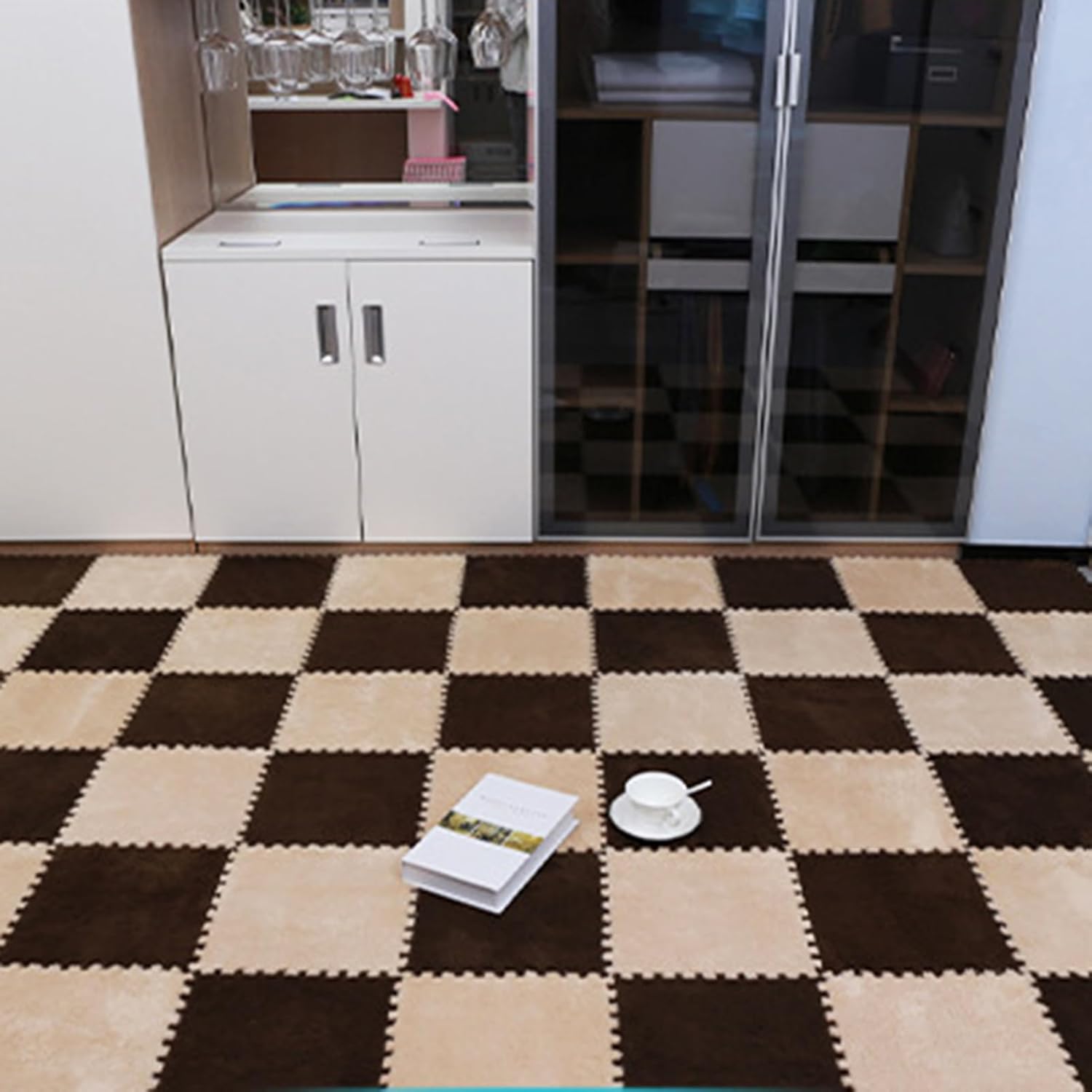 Plush Interlocking Foam Mat - 40 Pcs Soft Puzzle Playmat, 0.39 Inch Thick, Apricot & Coffee Color, Perfect for Home Playroom & Ground Surface Protection