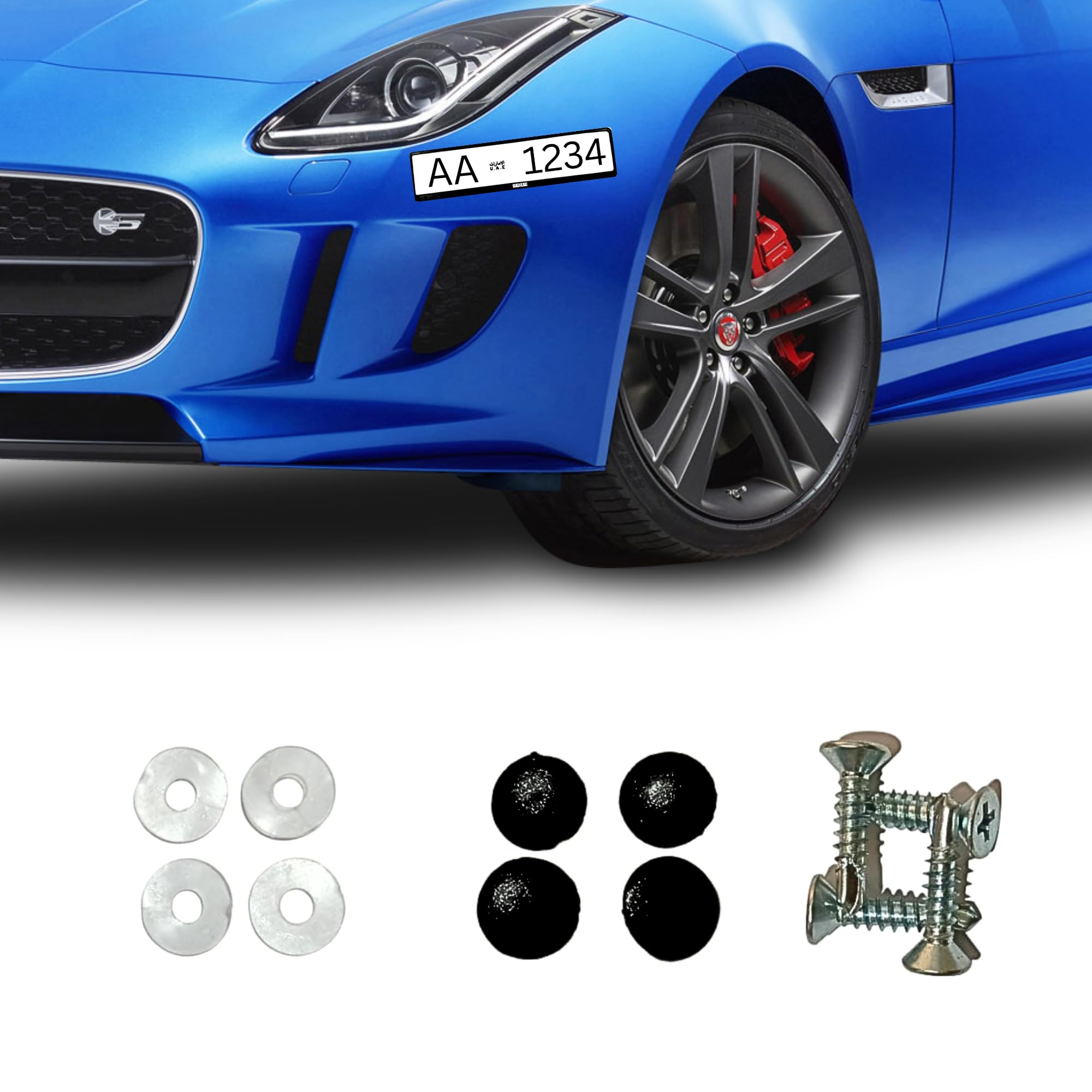 TERMEO Luxurious Premium Sport Car Number Plate Holder Side Mini License Frame Cover 1 Piece (Black) with Screws Washers Screw Cap Covers for all 7 Emairates Number Plate Sizes 31x10cm