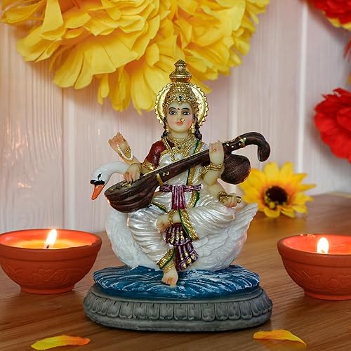 Miniatura 3 de Estatua de Saraswati de 5.5 pulgadas de alto Saraswati Puja Diwali Regalos Pooja Vasant Panchami Casa Oficina Templo Mandir Altar Yoga Studio