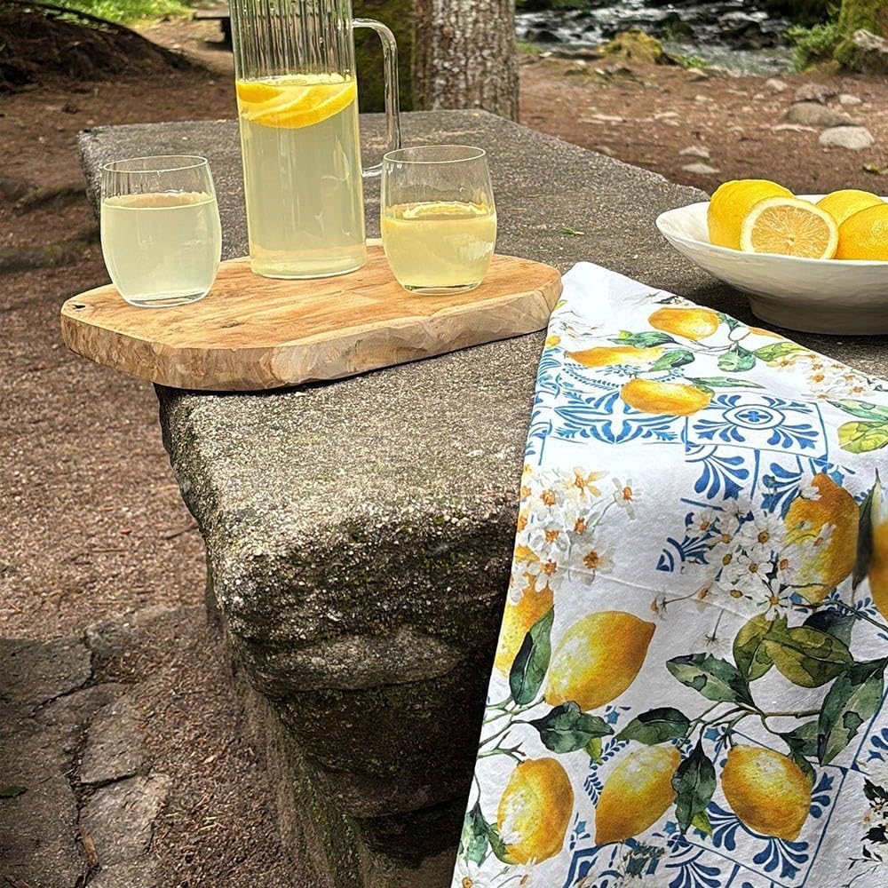 Garnier Thiebaut Citrons Azulejos Bleu Kitchen Towel 20"x28", Cotton-Linen, Printed