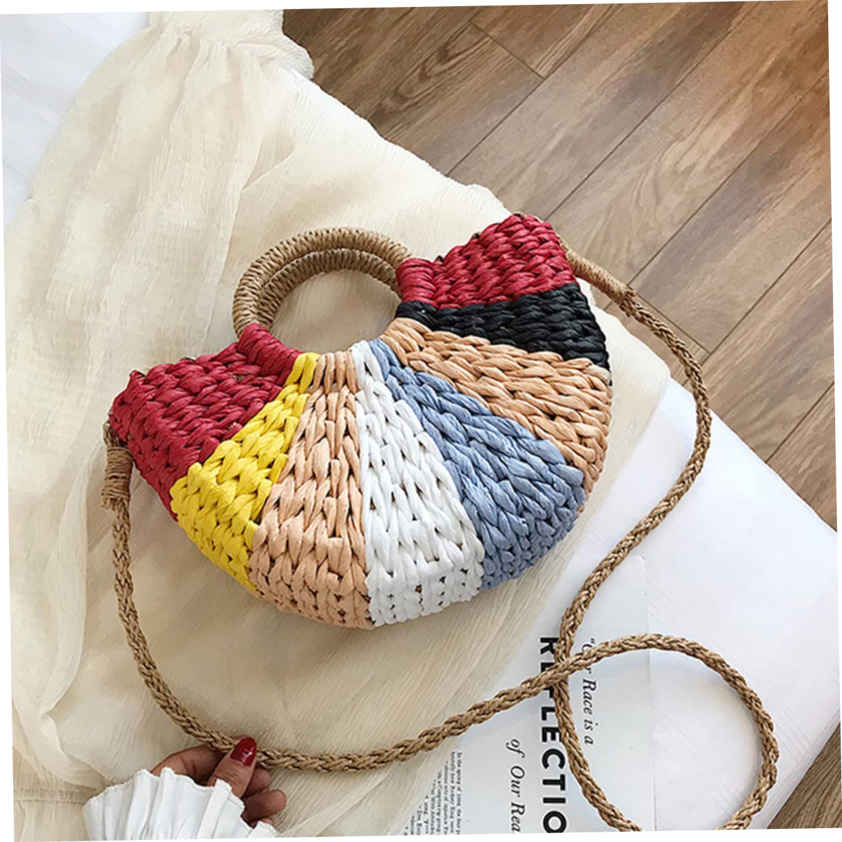 VANZACK Borsa in Paglia Intrecciata Grande da Spiaggia, Stile Estivo | Atmosfera Estiva, Tracolla Leggera Artigianale, Forma Pouch Multifunzione per Shopping e Viaggio