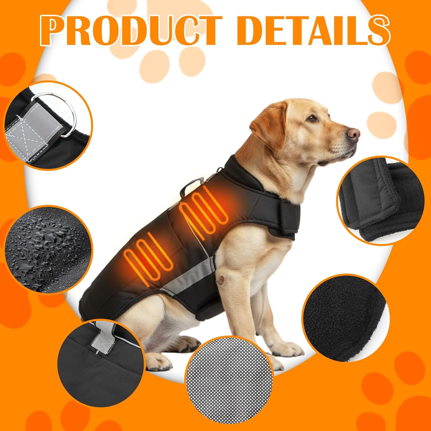Condition photo showing New/Like New for dog heated warm coat jacket pet winter black vest graphene heat lining coat for dogs pet outdoor supplies(not included batteries)(x-large)