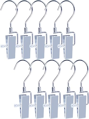 Miniatura 1 de Perchas de lavandería con ganchos giratorios para botas, clips de acero inoxidable, portátil, para viajes, ropa, toalla, paquete de 10