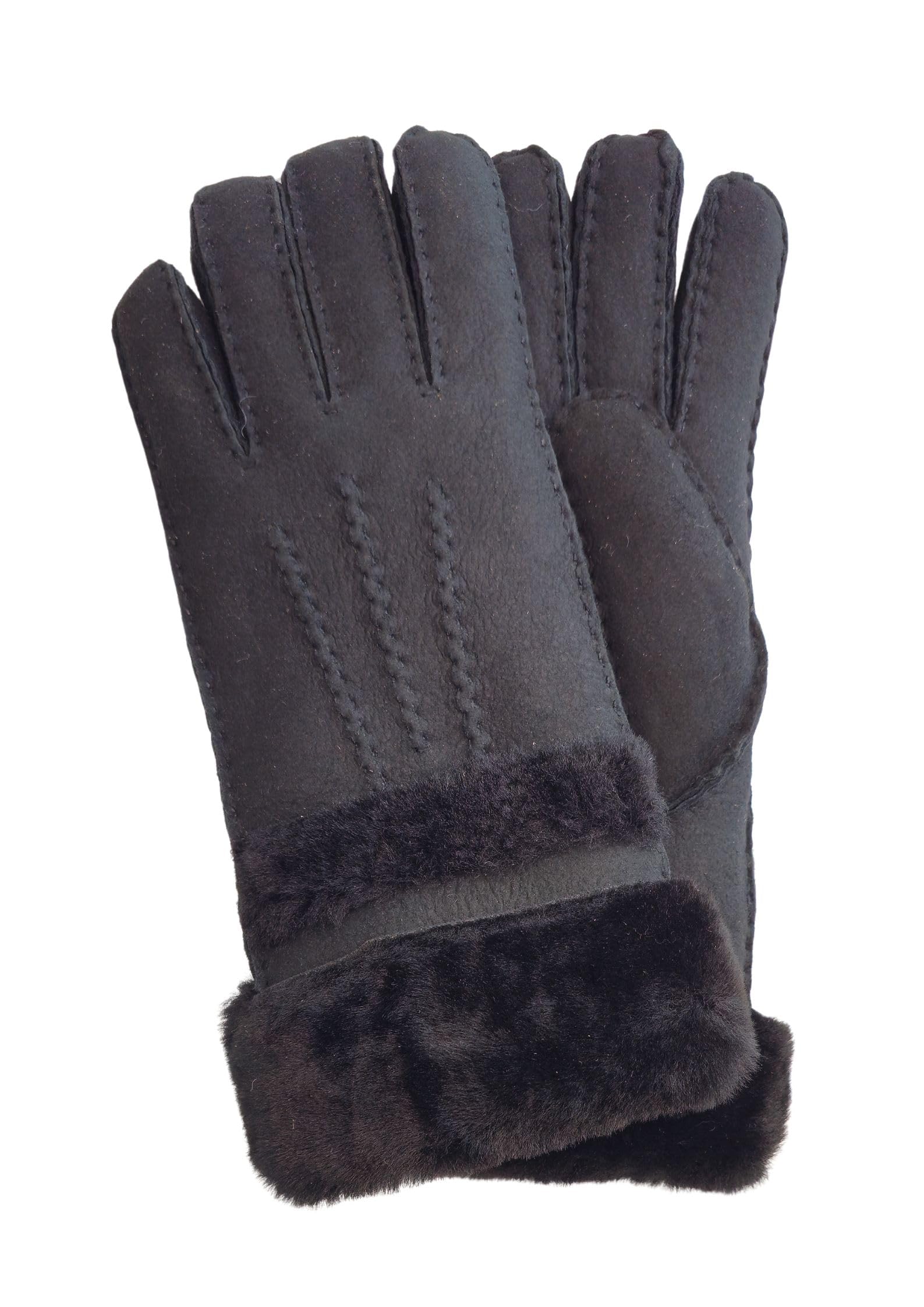 Infinity Leather Women's Black Sheepskin Suede Gloves With Roll Up/Down Cuff