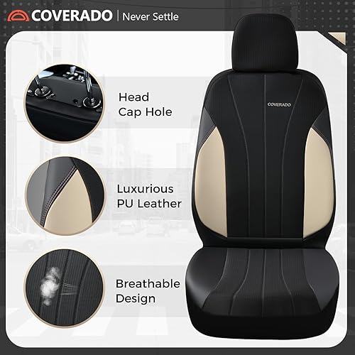 Miniatura 3 de Coverado Fundas de asiento delantero de automóvil, fundas de asiento de automóvil de lujo, paquete de 2, protectores de asiento de conductor beige,