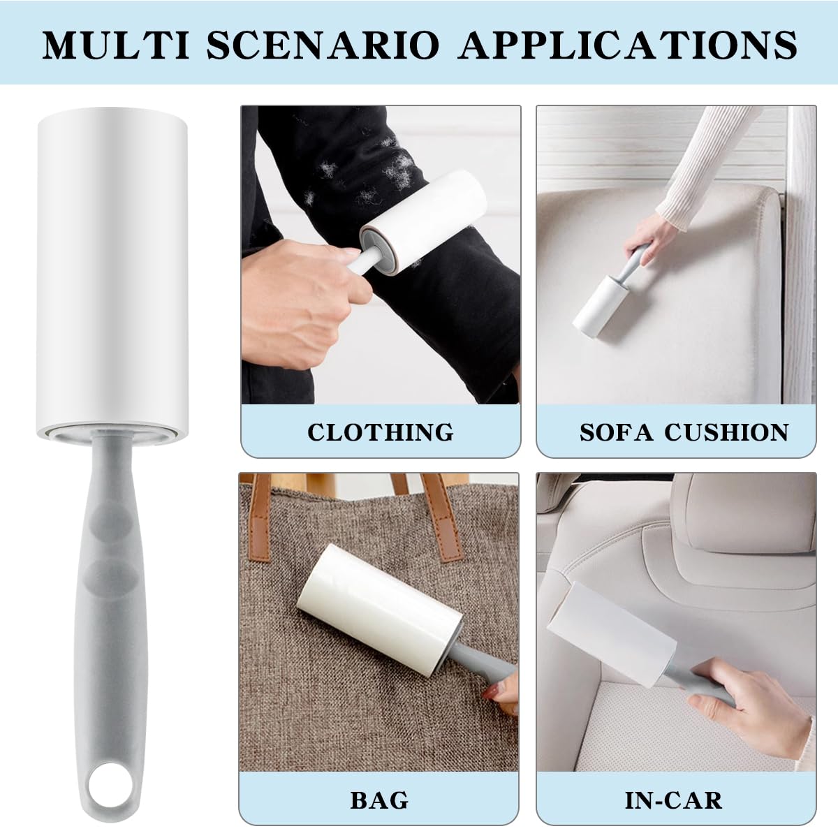 Rouleau Adhésif Pour Enlever Les Poils D'animaux, 12 Rouleaux, 720 Feuilles Adhésives, 1 Poignée, Pour Vêtements, Cheveux, Canapé, Lit, Chiens Et Chats