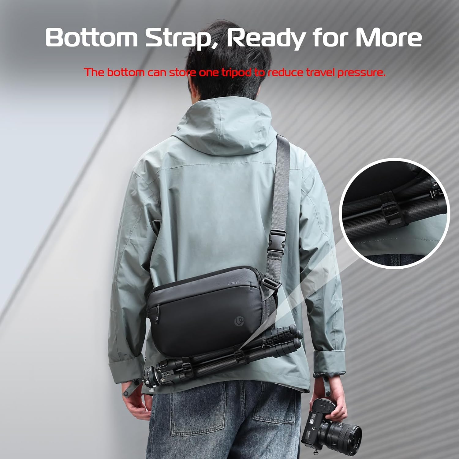 ULANZI Camera Sling Bag, Water-Resistant Camera Case with Tripod Holder, DSLR/SLR/Mirrorless Camera Bags Crossbody for photographers - Black - Image 7