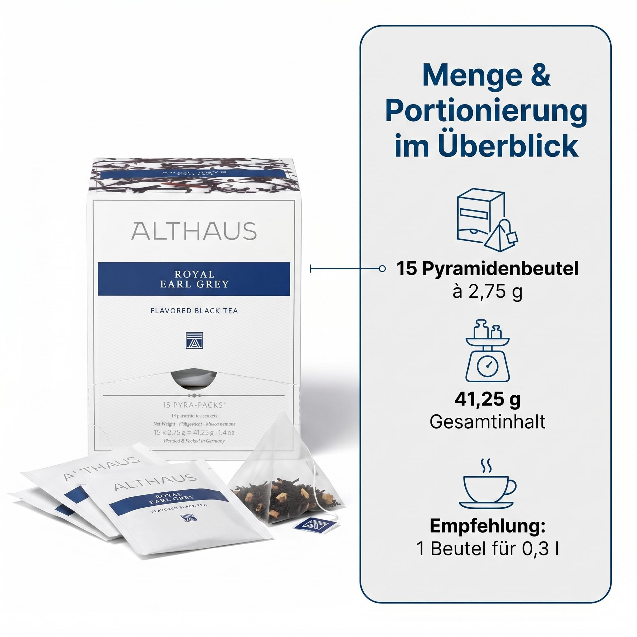 4 x Althaus Tee Set, Royal Earl Grey, Pyramidenbeutel, 60 Stück, aromatisierter Schwarzer Tee mit Bergamotte, Pyramiden-Teebeutel einzeln verpackt, premium Schwarztee