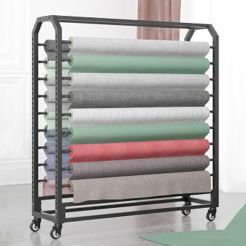 SHYP Commercial Fabric Roll Storage Rack with Adjustable Hanging Rod & Mobile Wheels, Heavy Duty Steel Organizer Holder for Window Film/Tablecloth/Leather/Wallpaper/Vinyl Roll Displays10 rods,175cm