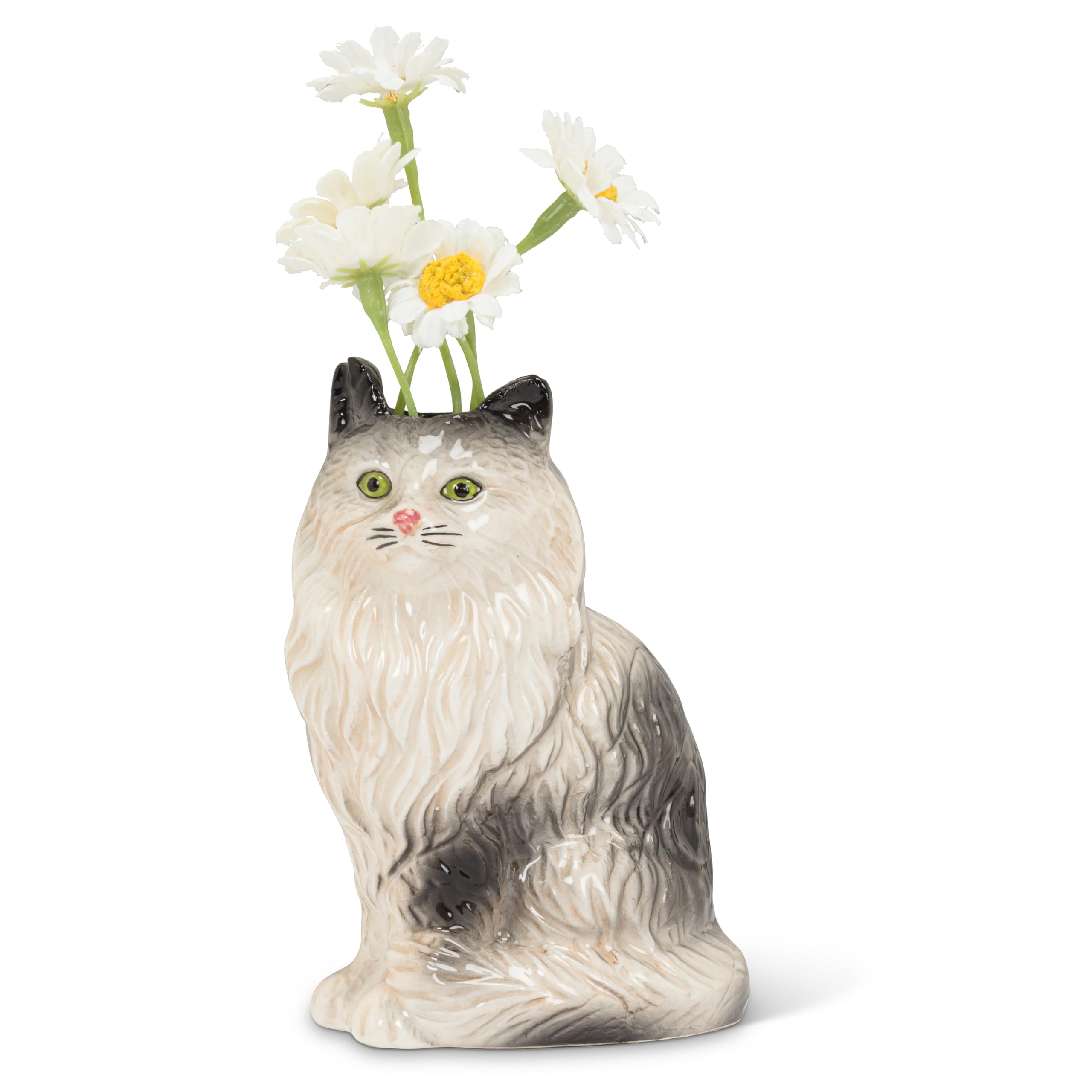 Abbott Collection Home White/Grey Abbott Collection Sitting Persian Cat Bud Vase