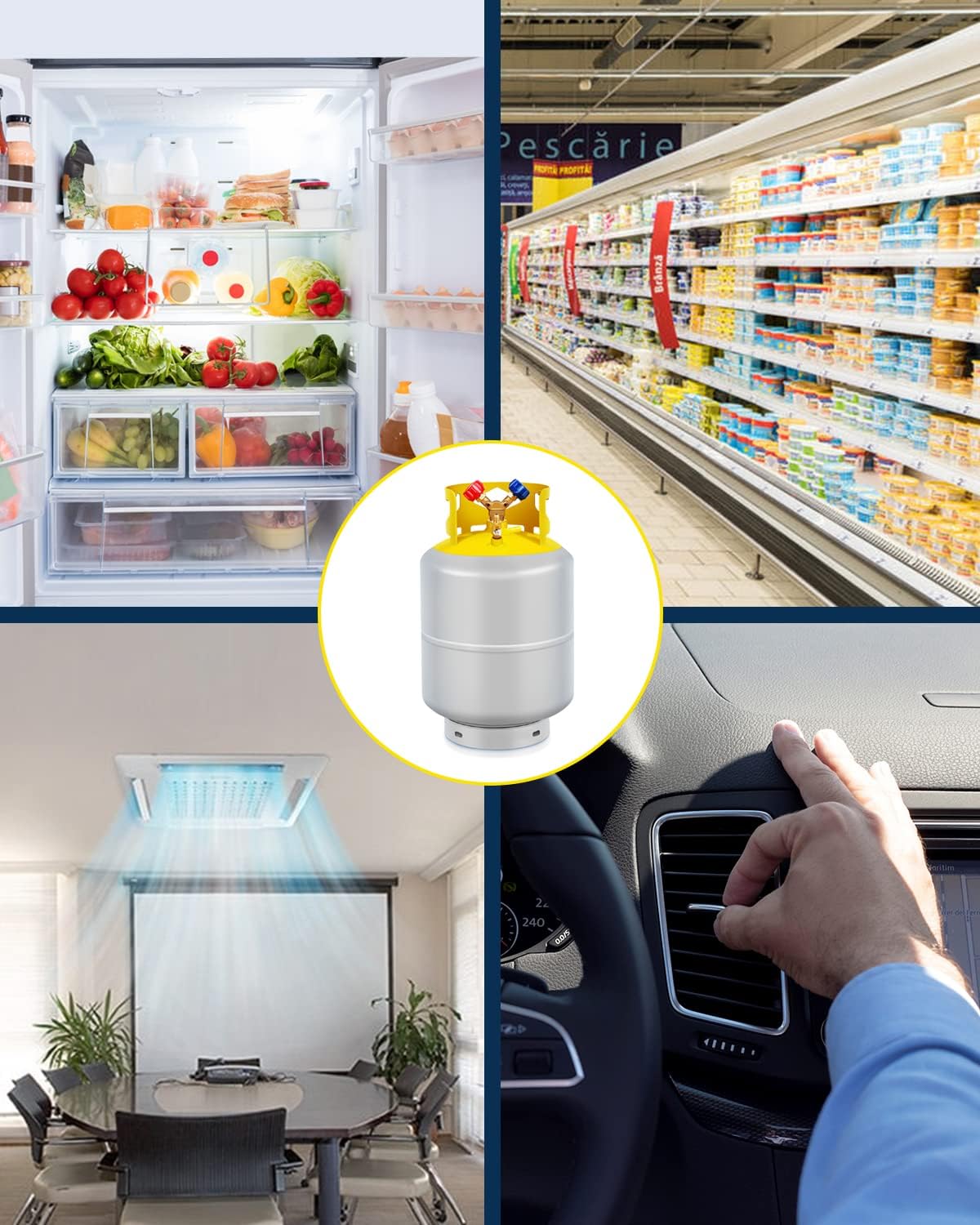 Cuilvu Refrigerant Recovery Tank 50LB with 1/4 SAE Y-Valve Reusable Cylinder Tank Without Float Switch Gray Yellow for R134A/R410A/R22