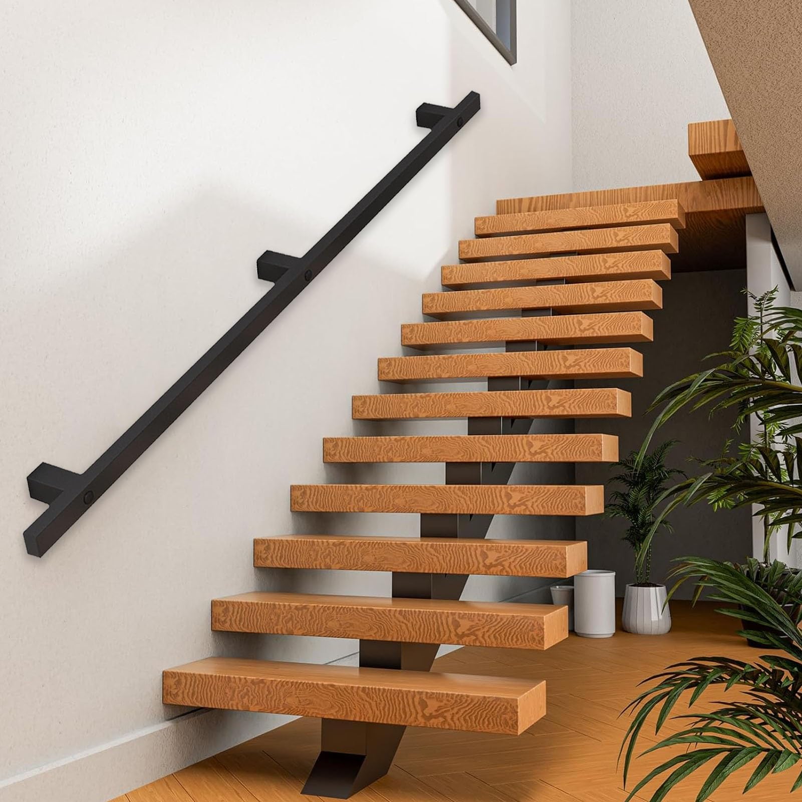 Rail de pied pour bar et rampe d'escalier métal noir de 280cm de long