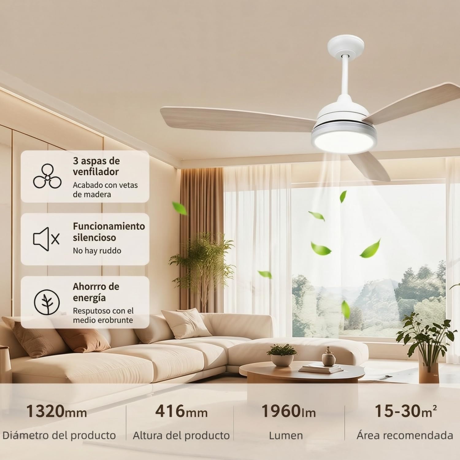 Aigostar Ventilatore da Soffitto con Luce e Telecomando Silenzioso, 2 Pack | 2700K/4000K/6000K Dimmerabile, 25W Motor DC Reversibile , 6 Velocità, Adatto per soggiorno, camera da letto e sala da pranzo
