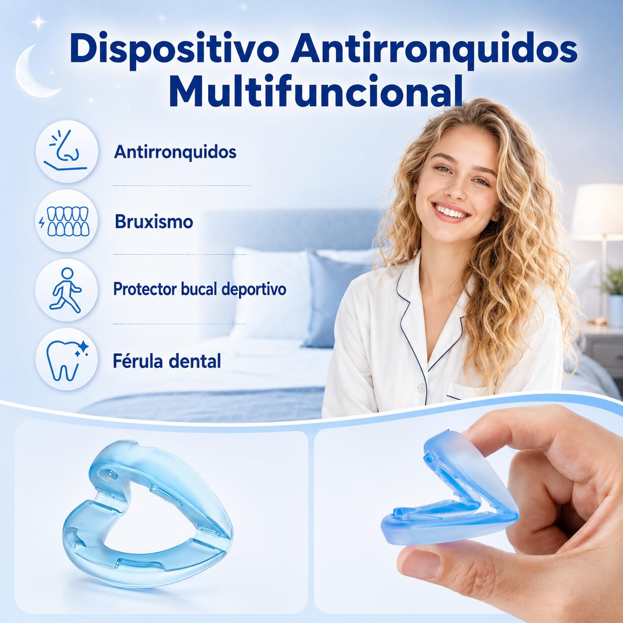 3 pcs Férula Antirronquidos Ajustable para Dormir, Dispositivos Anti Ronquidos, Dispositivo de Avance Mandibular Termomoldeable, Antironquidos Para Mayor Comodidad Y Fácil Respiración
