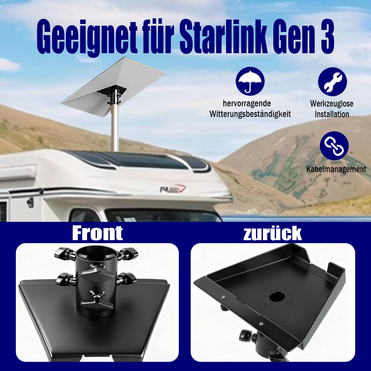 Adattatore per tubo Starlink Gen 3, versione migliorata della staffa Starlink Gen 3, supporto per palo Starlink, compatibile con l'antenna standard Starlink, adatto a pali da 1.1-2.1 pollici(28-54 mm)