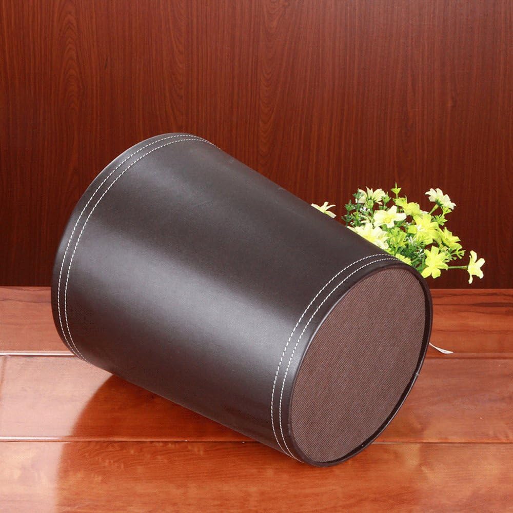 Trash Cans Floor Stand Leather Waste bin Paper Board 12 Liters Garbage Basket case for Hotel Office (Coffee)