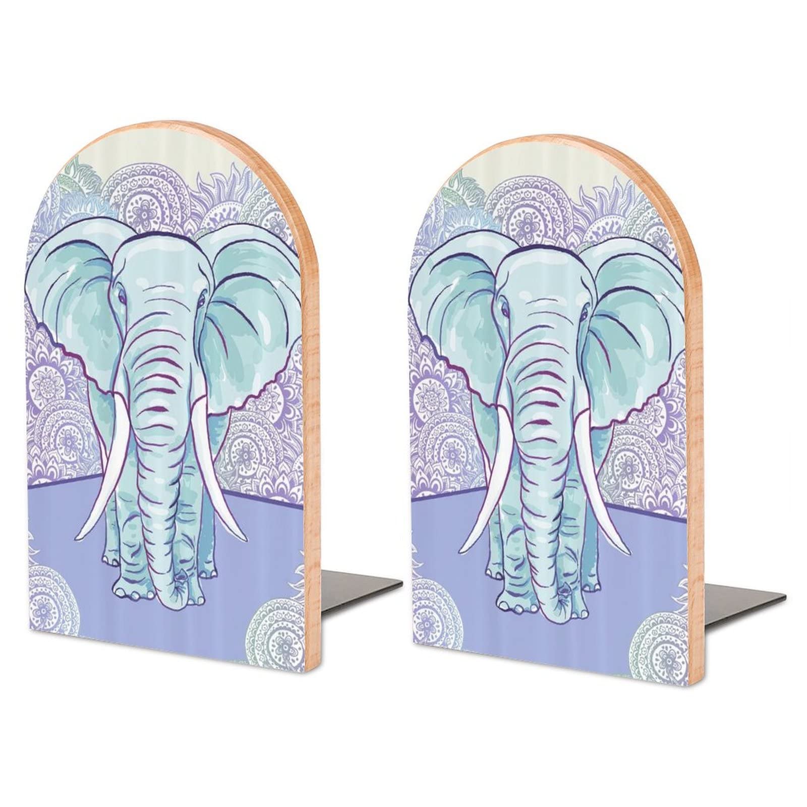 Watercolor Elephant Bookends Heavy Duty Book Stand 1 Pair for Home Office Shelves Decorative