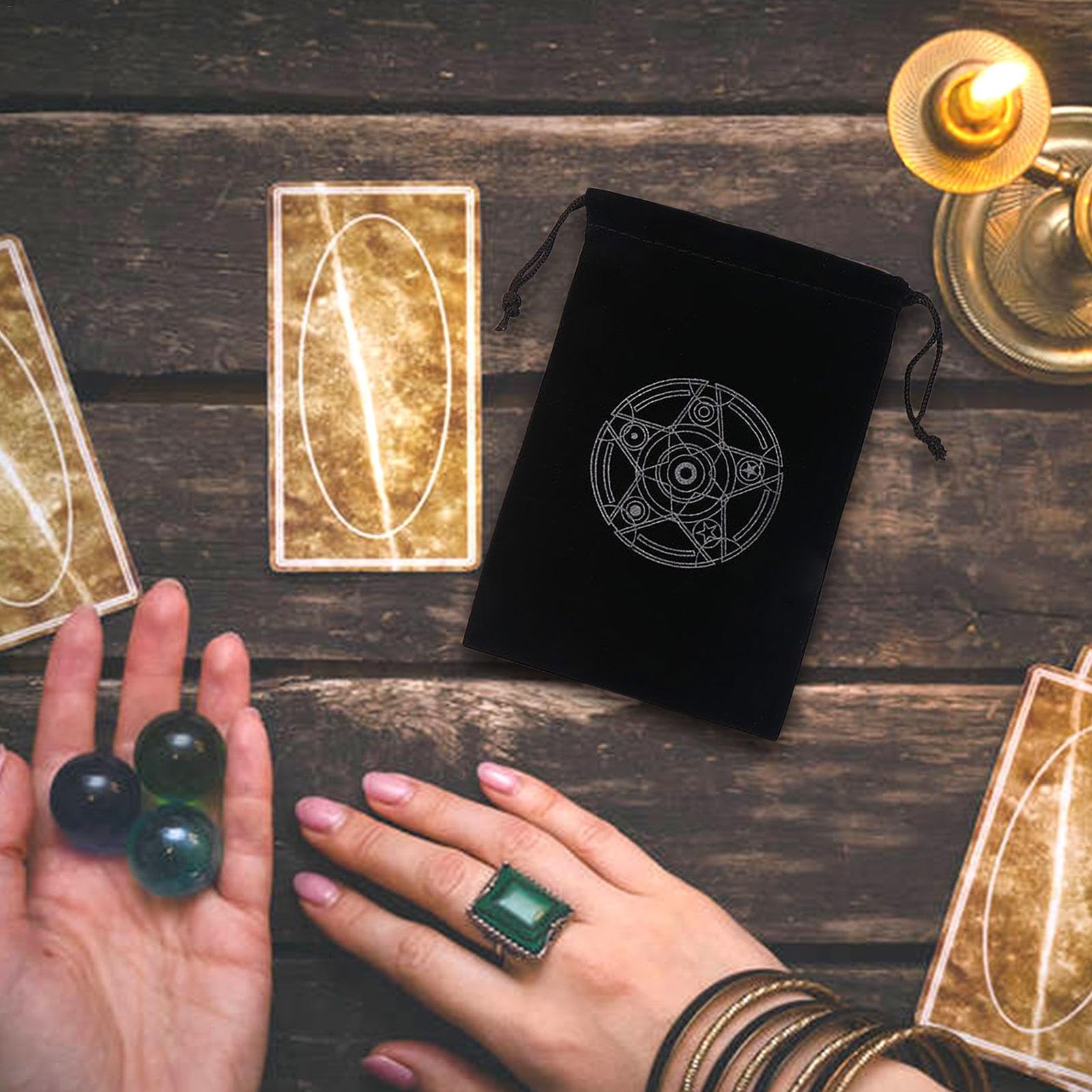 Tarot Taschen Beutel - Mysteriöser Tarot-Kartenhalter mit schwarzer Magie - Tarot-Karten- und Würfel-Aufbewahrungstasche, Brettspiel-Stickerei-Tarot-Tasche mit Kordelzug für Tarot-Enthusiasten