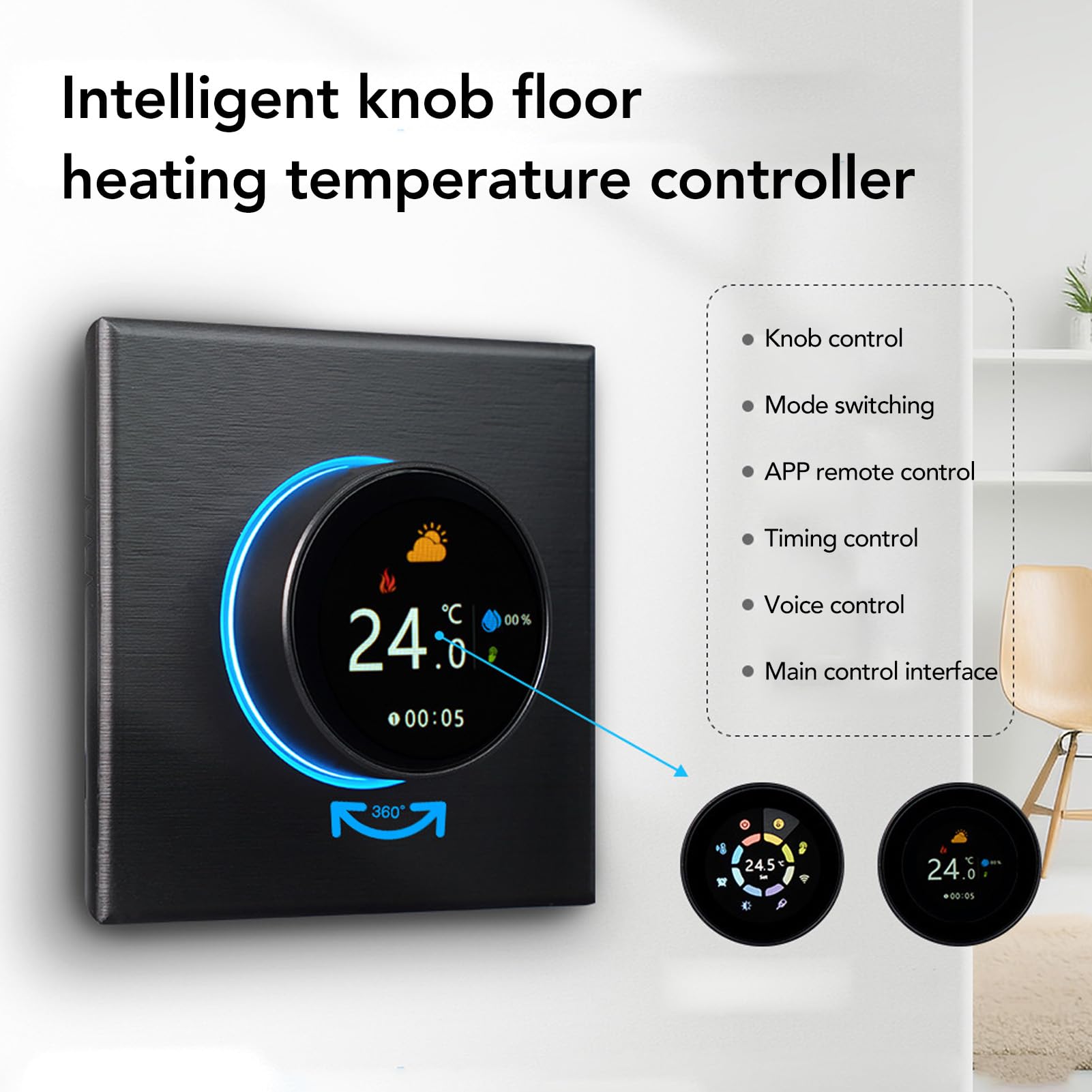 Chrees Smart Black WiFi-Thermostat, Digitaler, Überhitzungsschutz, Sprachsteuerung für Elektrische Fußbodenheizung