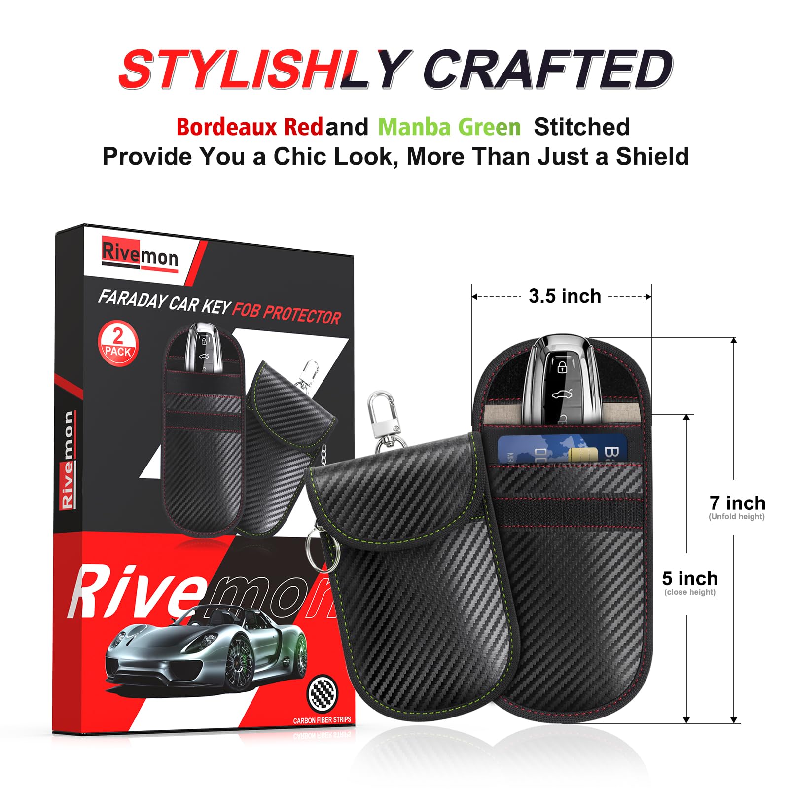 Rivemon Faraday Key Fob Protector Bags (2-Pack), Medium Size 3.5