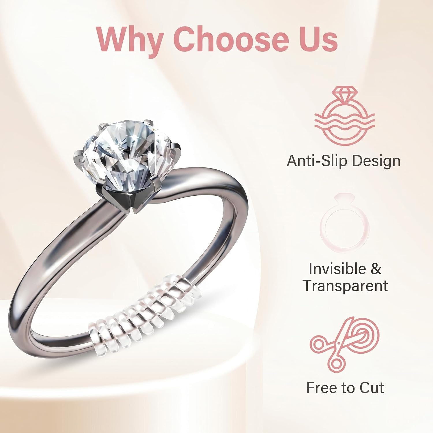 Liebelingtiamo Invisible Clear Ring Size Adjuster, Soft Ring Sizer Fit Reducer, Comfortable Ring Tightener for Loose Rings, Universal for Women and Men