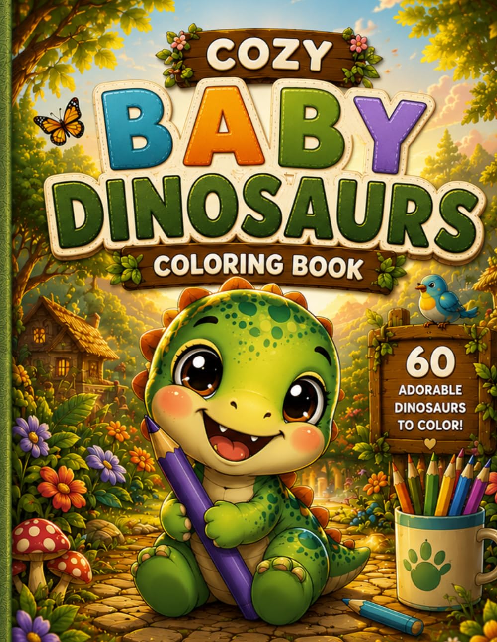 Cozy Baby Dinosaurs Coloring Book: 60 Adorable Cozy Dinosaur Coloring Pages for Relaxation and Creativity