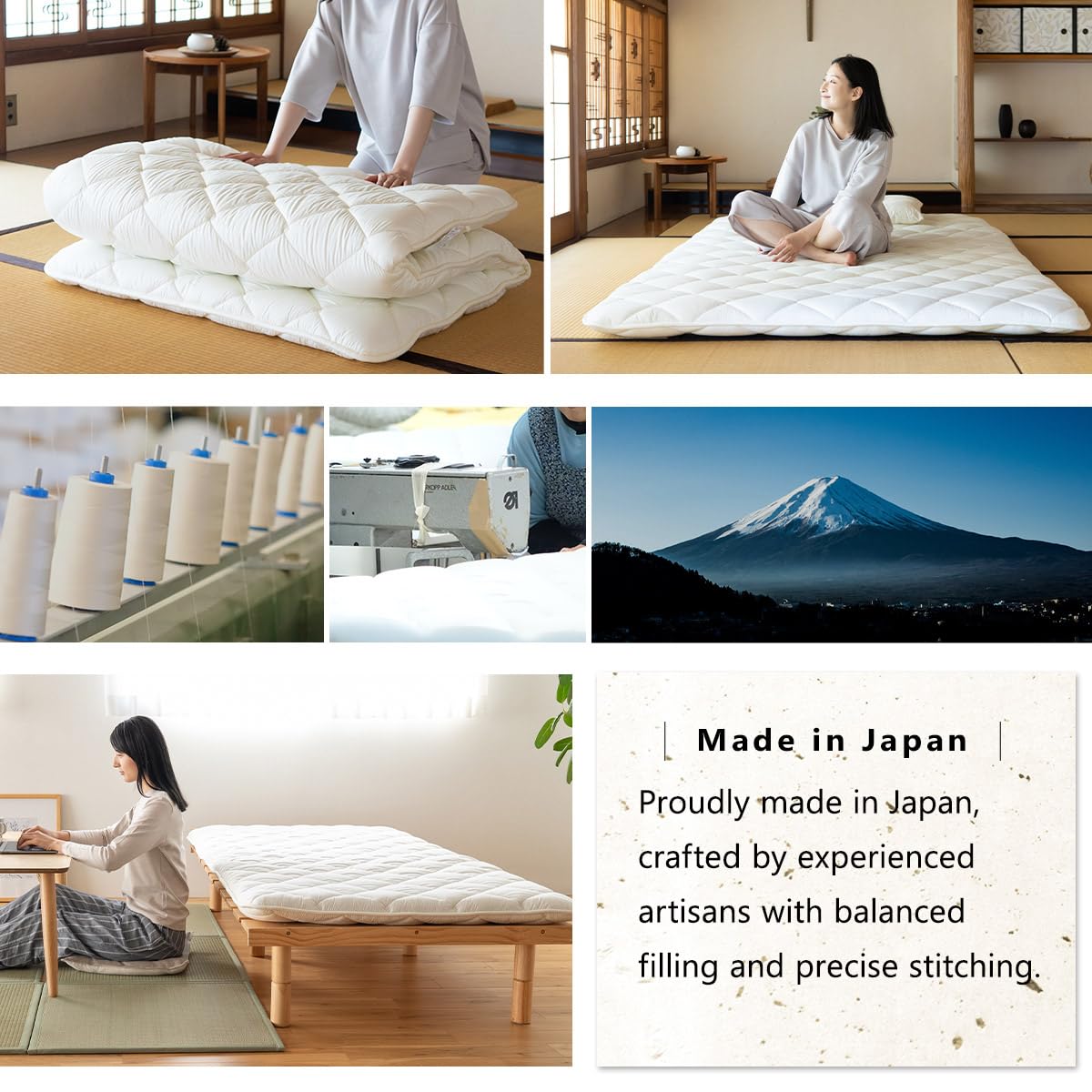 EMOOR Matelas Futon Japonais Premium Classe 90 x 200 cm, Pliable, pour Couchage Traditionnel au Sol, en Coton
