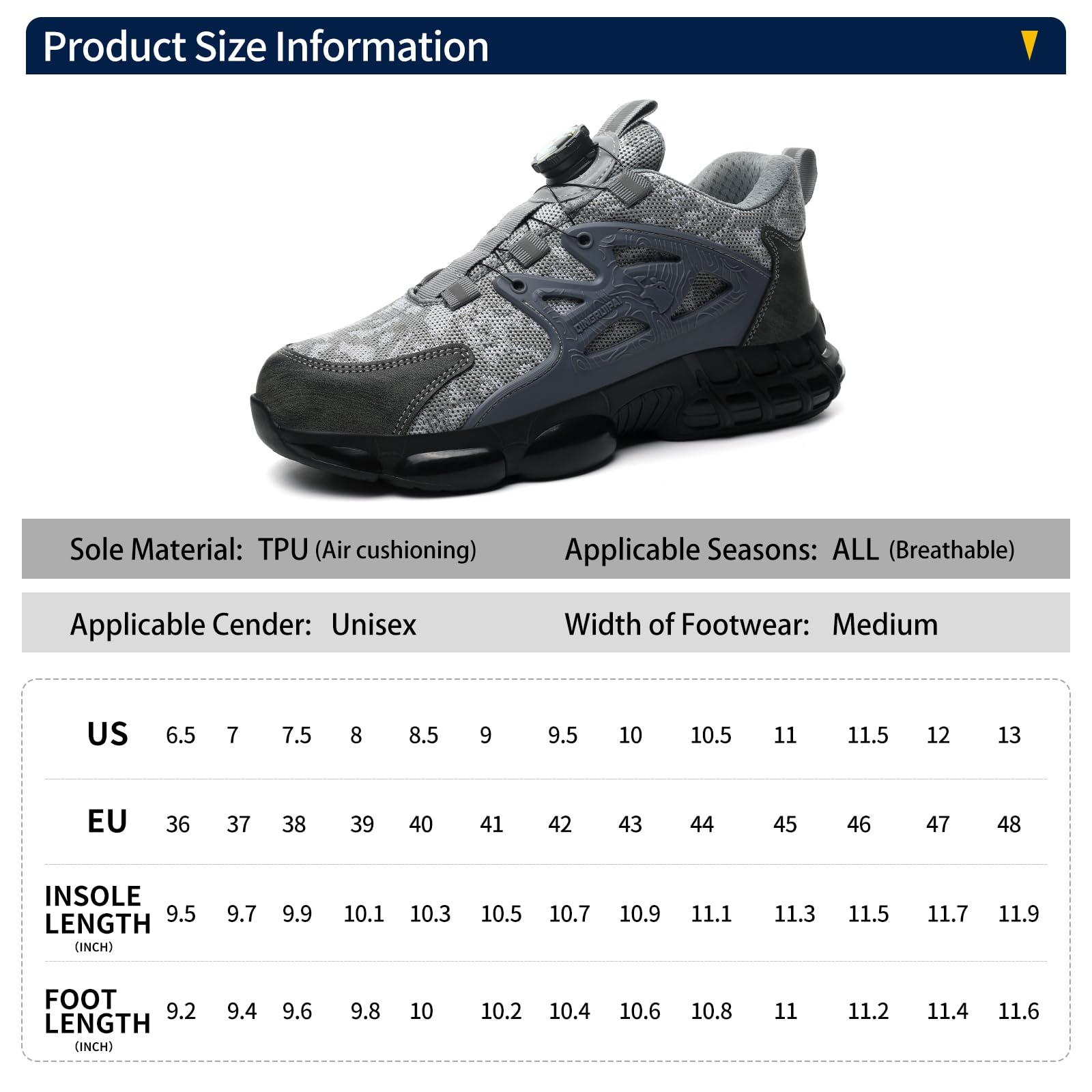 Scarpe antinfortunistiche, con puntale in acciaio, per uomo e donna, comode e leggere, scarpe antinfortunistiche antiscivolo con cuscinetto d'aria