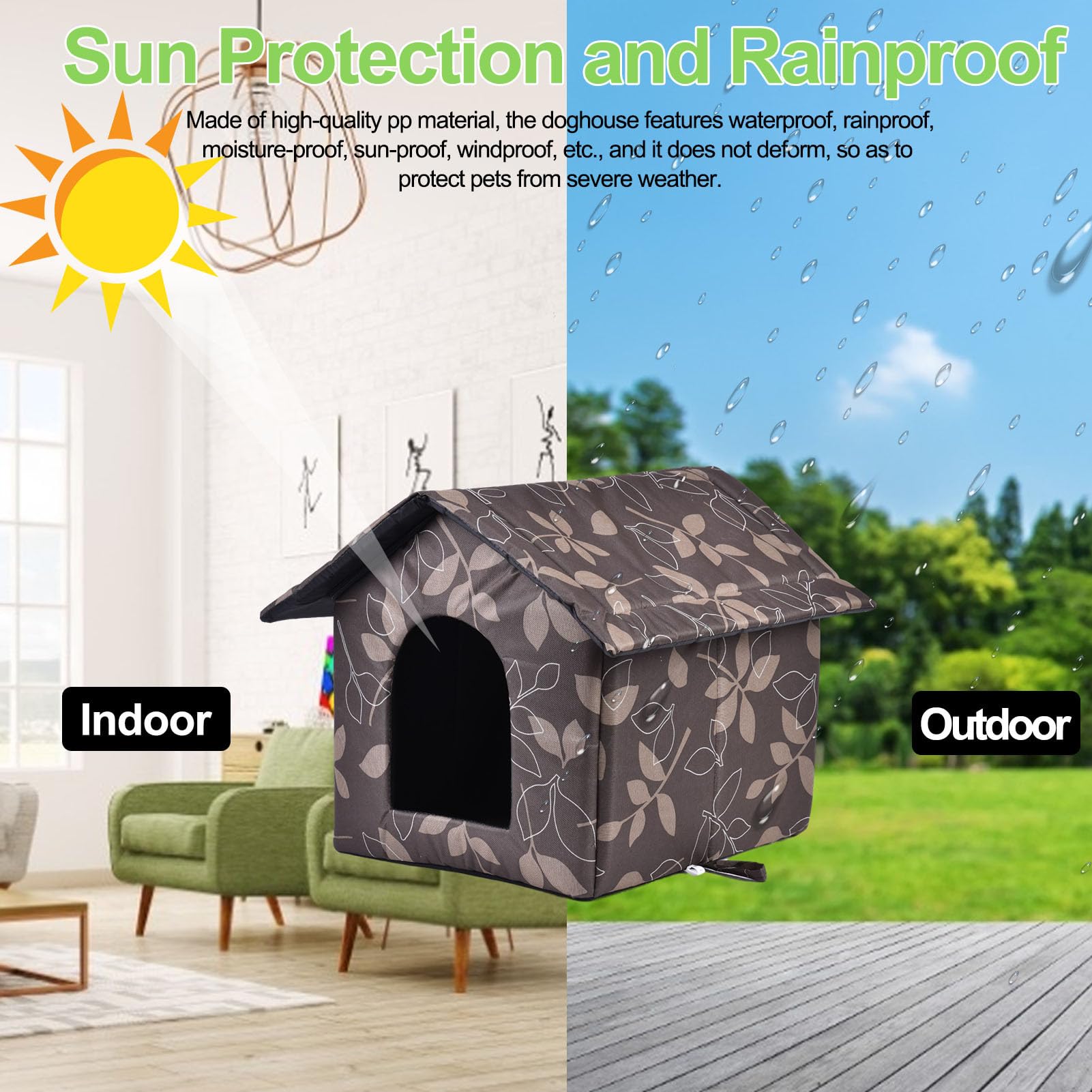 Yaztauho Kattenhuis voor buiten, waterdicht, met verhoogde vloer, warme en geïsoleerde tent voor winter, tuin, binnenplaats, veranda, patio