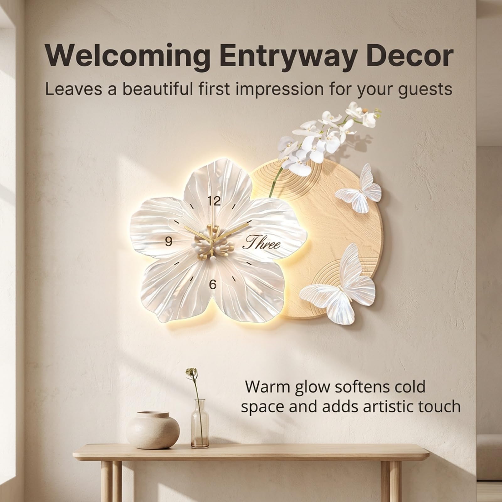 Orologio da Parete Moderno 3D con Luci LED, Wall Art Decorativo Silenzioso | Design artistico 3D con luci LED regolabili, movimento silenzioso, porcellana cristallina(D,23.6IN*15.7IN_SMART MODEL)