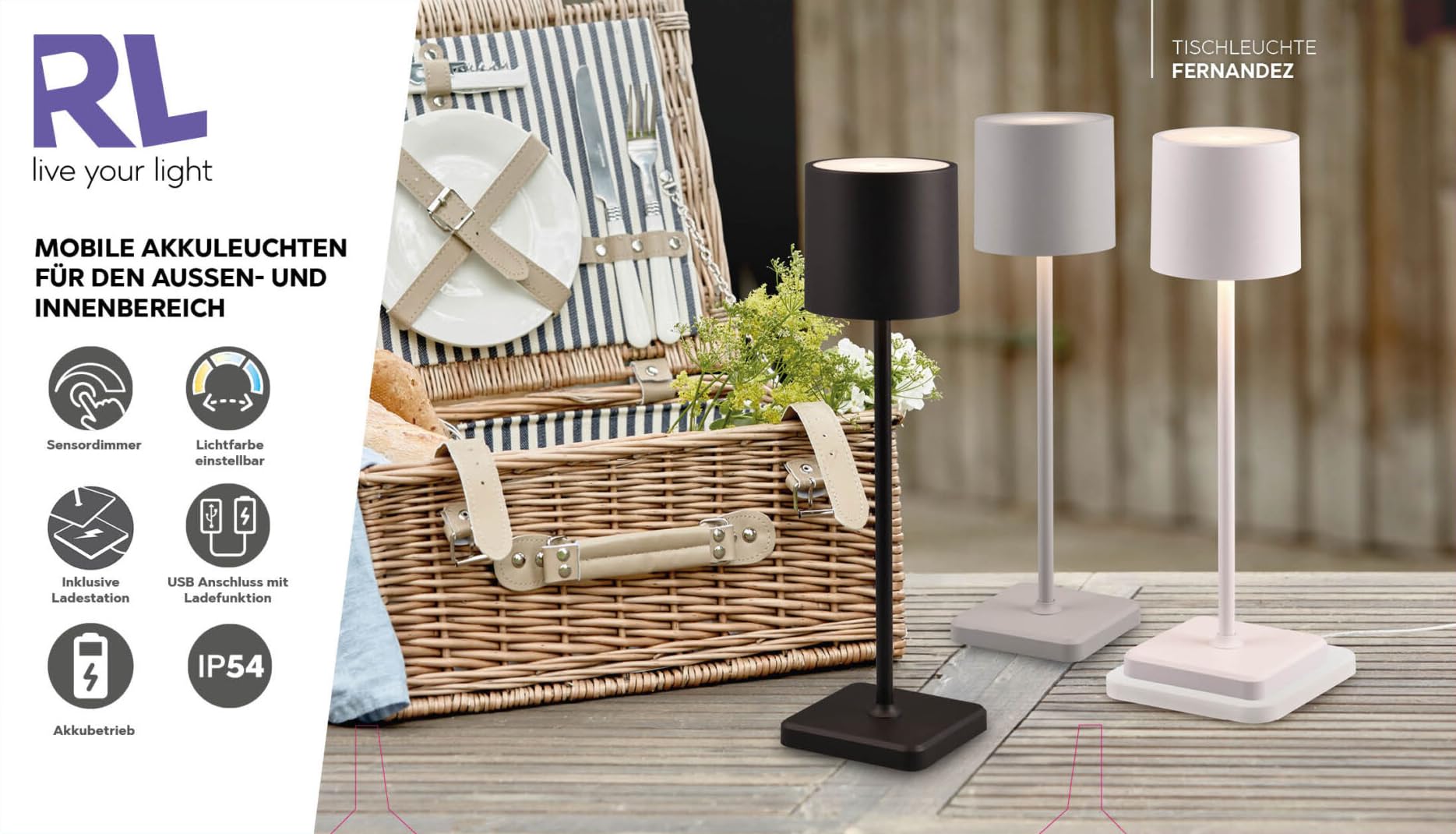 Reality Leuchten LED Akku Außen Tischleuchten Set Fernandez R54096677, 6x Akku Tischleuchten mit 6er-Ladestation, Metall/Kunststoff Grau je 1.5 Watt LED