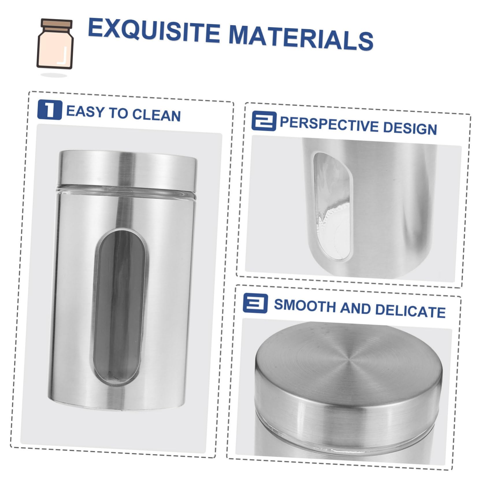 TOYANDONA Edelstahl Vorratsglas für Trockenvorräte und Tee 950ml mit Robustem Glasbehälter Einfachem Design für Küche und Haushalt Silber