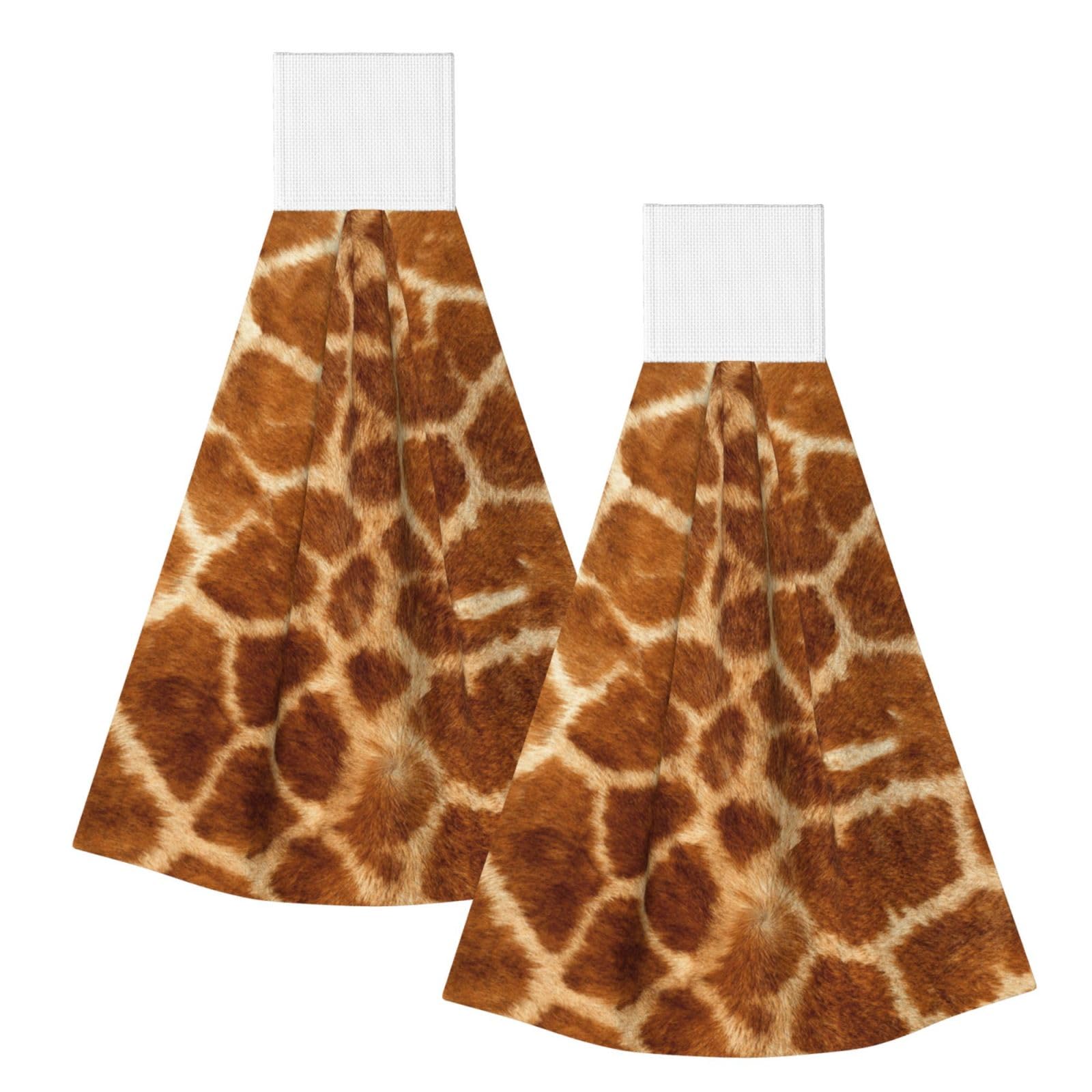 DOPKLNA Giraffe Pattern, 2 Pcs Hanging Coral Fiber Hand Towels for Bathroom, Absorbent Kitchen Towels