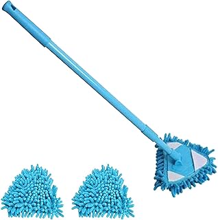 Triangle Cleaning Mop 180 Degree Rotatable Adjustable Triangle Cleaning Mop Tools, Extra Gift 2 Reusable Mop Heads, Wet and Dry, for Home Bathroom Floor Wall Sofa Bed Bottom ((Blue + 2 Mop Heads))