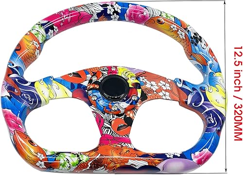 Miniatura 3 de Volante de carreras de coche plano de 12.598 in con patrón de graffiti acrílico, Sim Drift Pc Volante de juegos con botón de bocina