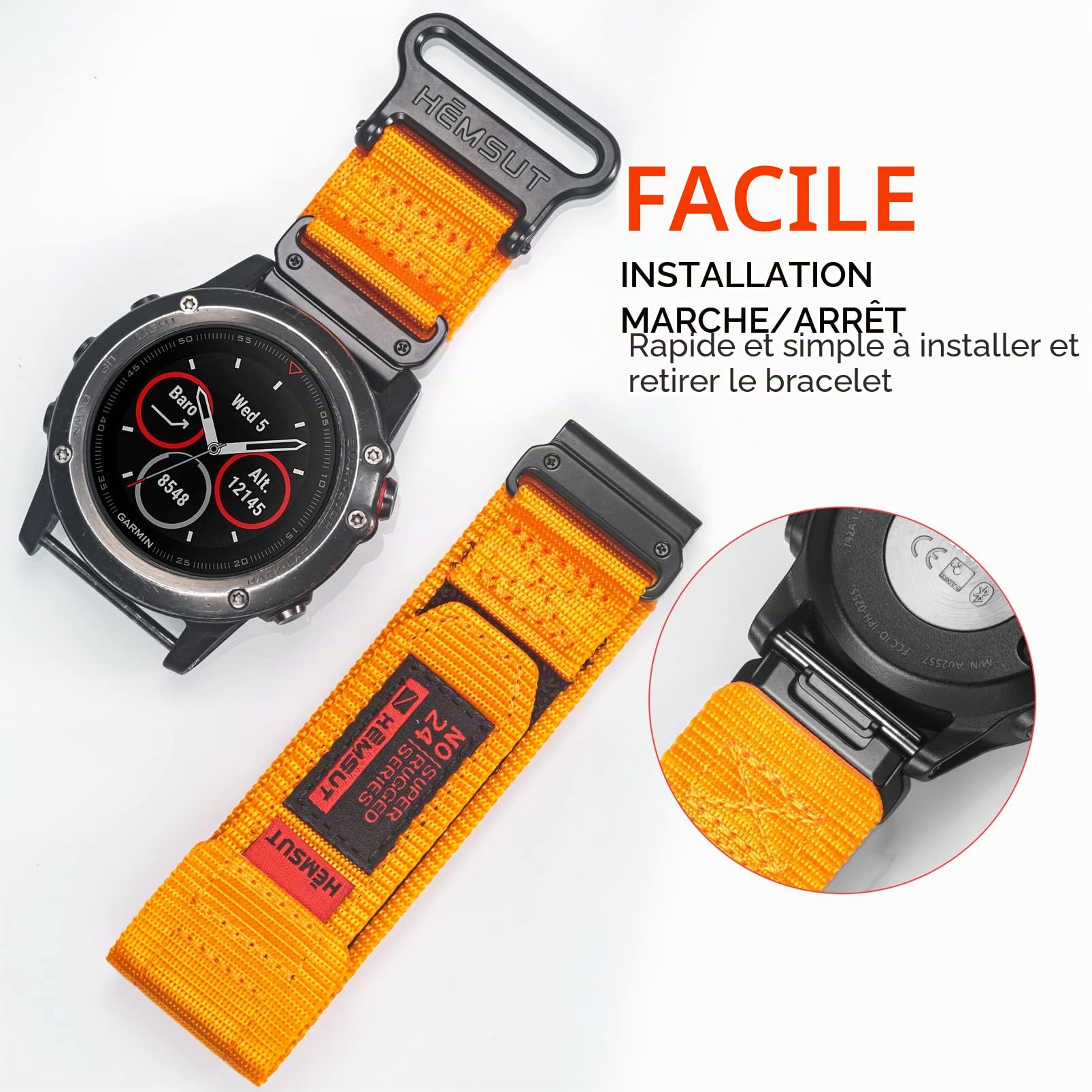 Bracelet de montre en nylon compatible avec Garmin, bracelet de sport pour fēnix/Forerunner/Approach/MARQ/quatix/D2 Series Bracelet de rechange robuste pour homme