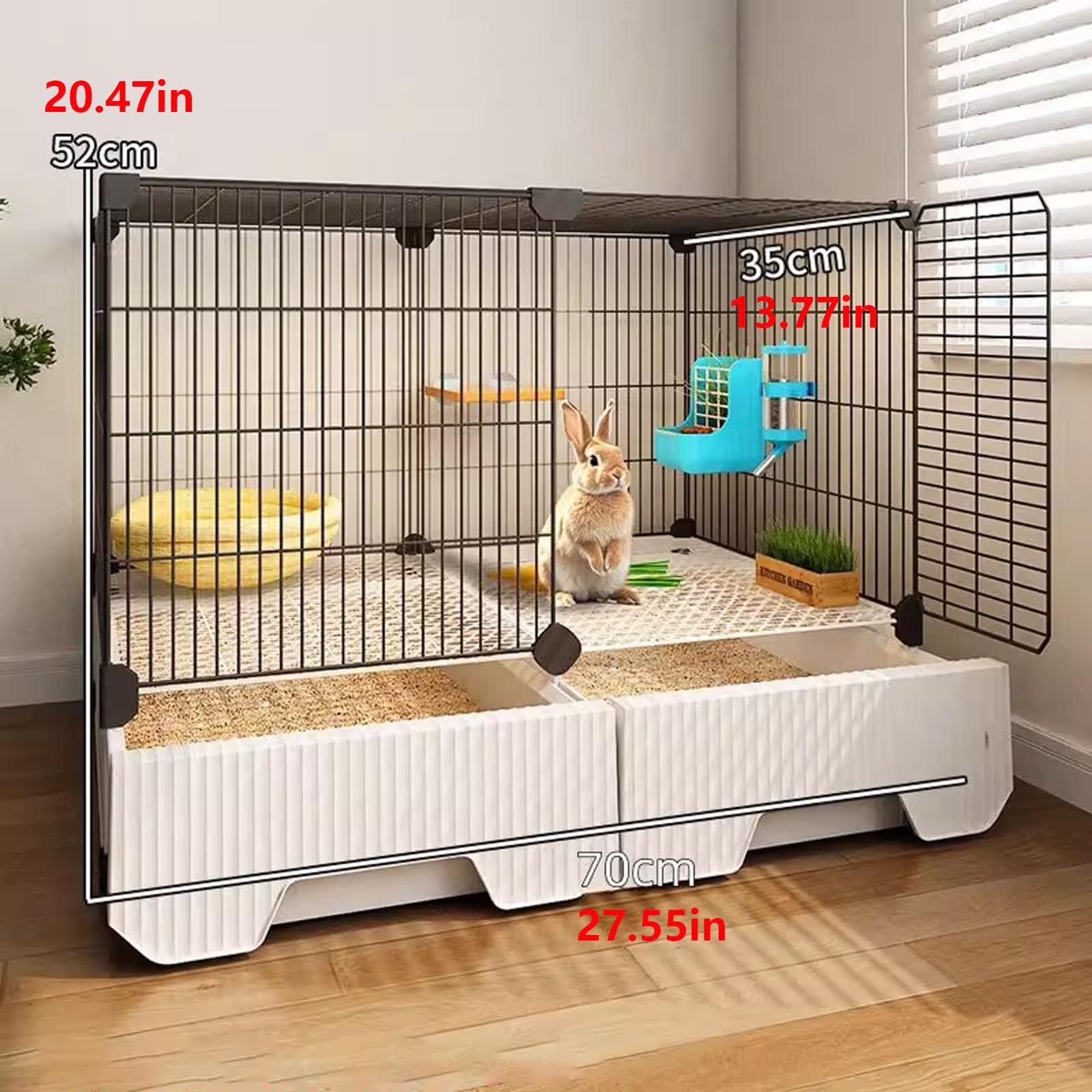 Gabbia Per Conigli Con Toilette A Cassetto, Rete Di Ferro A 1,5cm, Ventilata & Antifuga, Accessori Completi, Per Conigli/Gatti, 3 Dimensioni(Black,70 * 35 * 52cm)