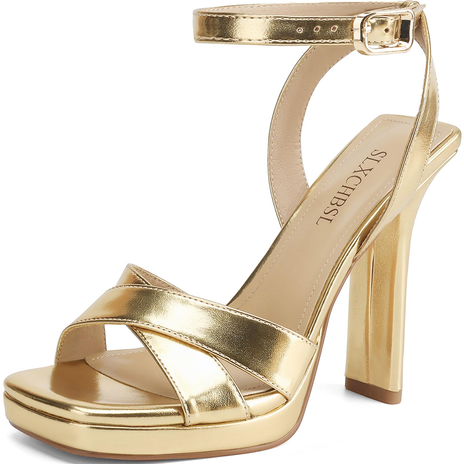 SLXCHBSL Heels for Women Platform Sandals Womens Chunky High Heels Open Toe Heeled Sandals Ankle Strap Womens Wedding Party Dress Shoes