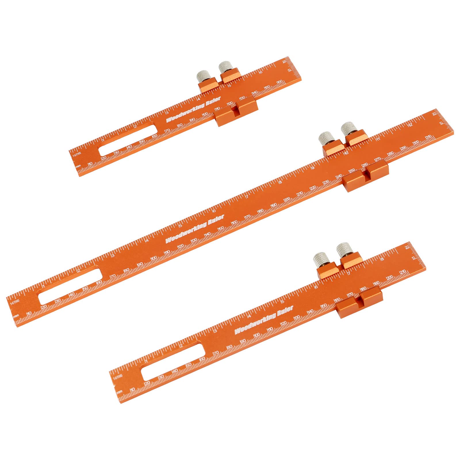 3PCS Woodworking Ruler with Slide Stops, 6 8 12 Inch Precision Pocket Ruler for Woodworking Inch Metric Slide Rule Scribing Ruler Measuring Tools
