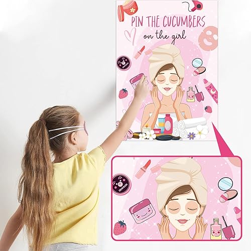 Miniatura 4 de Kit de juegos de fiesta de spa, póster de calcomanías de fiesta de spa con los ojos vendados para niños, niñas, mujeres, para fiesta de maquillaje,