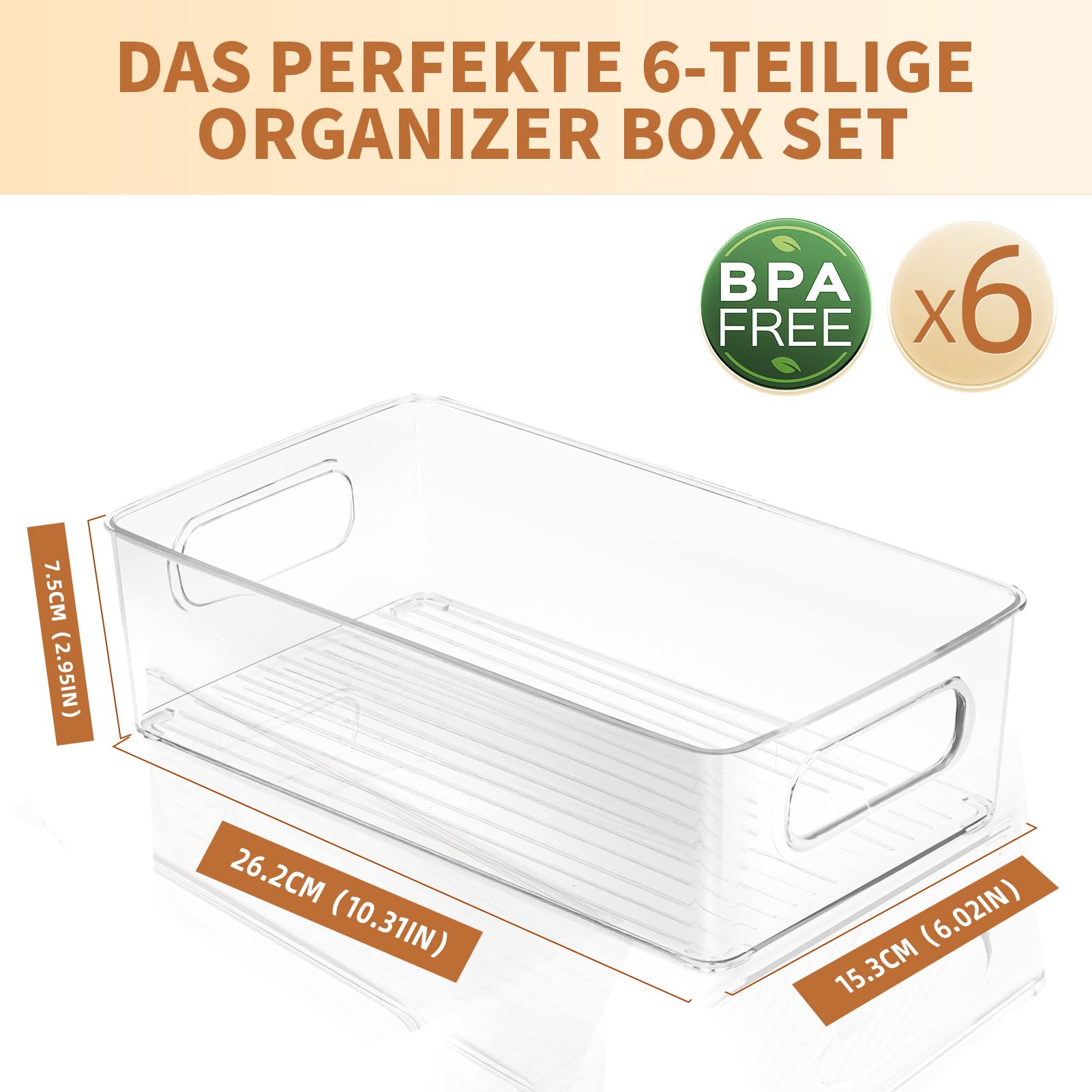 Kühlschrank Organizer 6er Set, Stapelbare Küche Aufbewahrungsbox & Organisation Gschublade Fridge Organizer Box, Kitchen BPA Frei Storage Ideal für Küchen, Kühlschrank, Schränke- BPA-frei