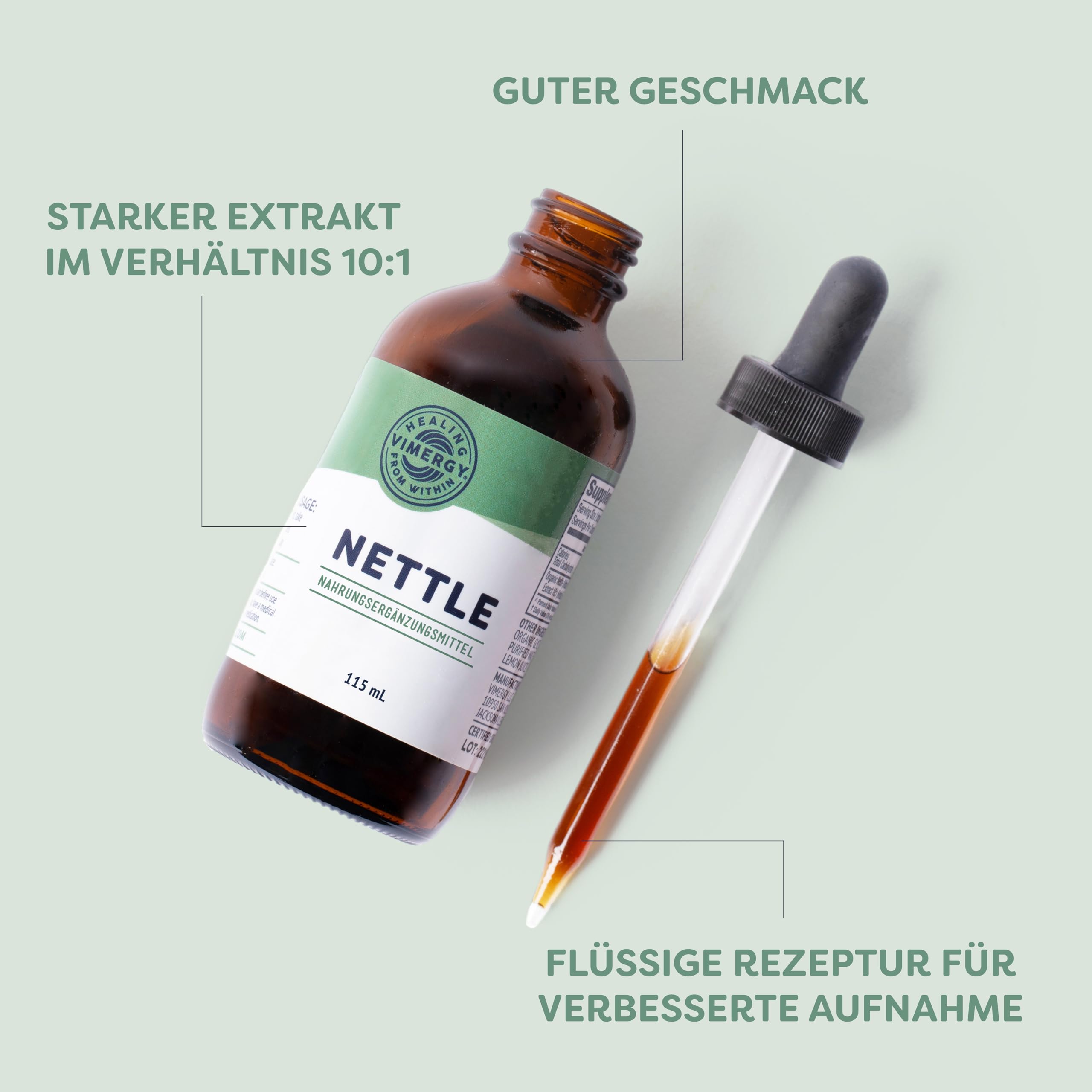 Vimergy Brennnessel, für 57 Einnahmen – Bio Brennnessel Nahrungsergänzung – Flüssige Brennnesseltinktur auf Glycerinbasis – Ohne Zucker oder Bindemittel – Gentechnik- und Glutenfrei (115 ml)
